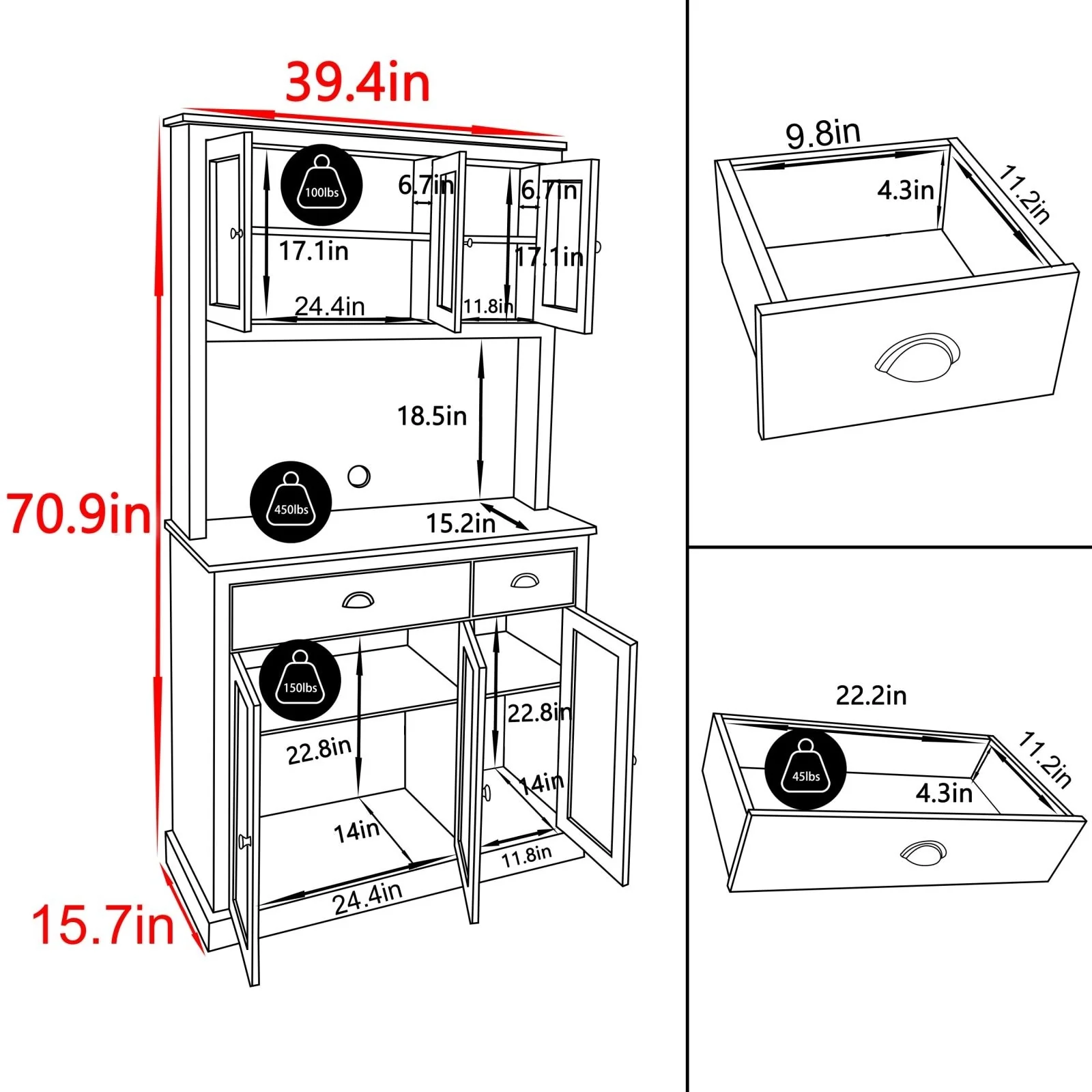 VEIKOUS Pantry Kitchen Cabinet Storage with Microwave Stand and 3 Adjustable Shelves