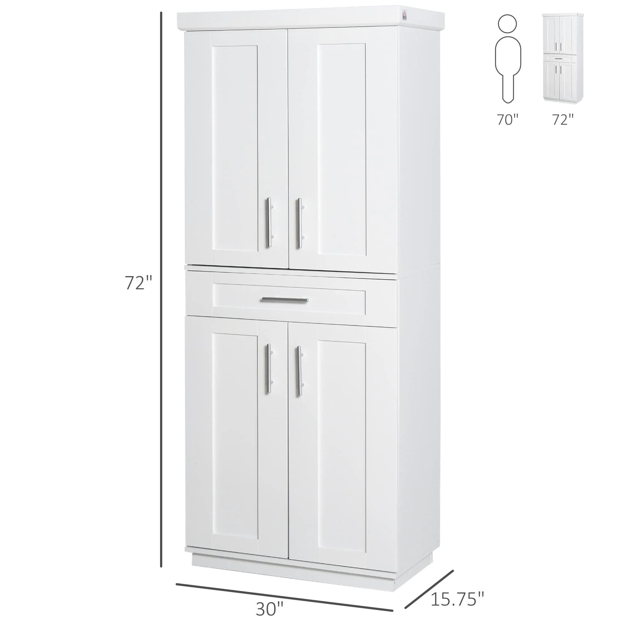 HOMCOM Modern Kitchen Pantry Freestanding Cabinet Cupboard - 30