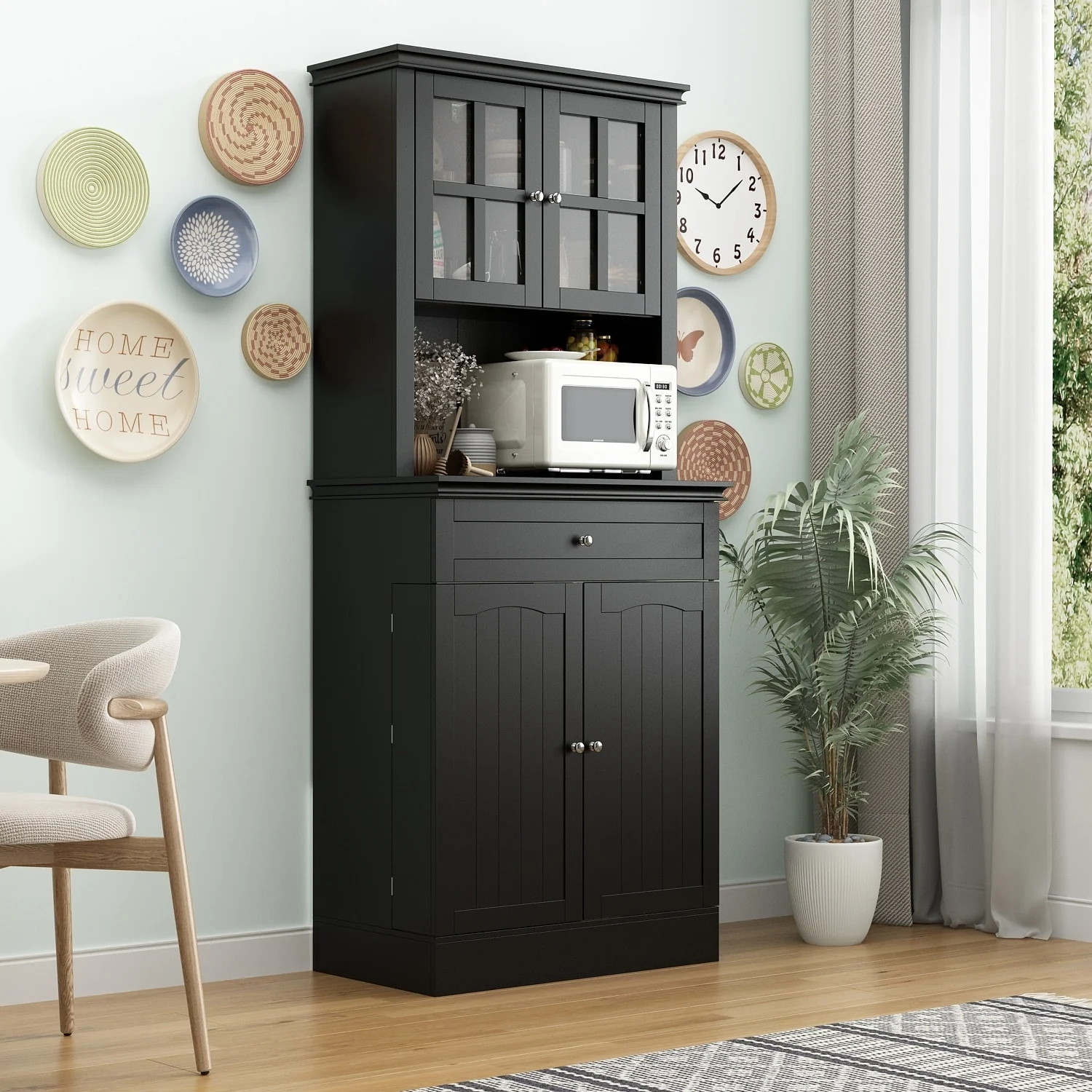 Long Standing Kitchen Cabinet with Large Open Space for Microwave - 30