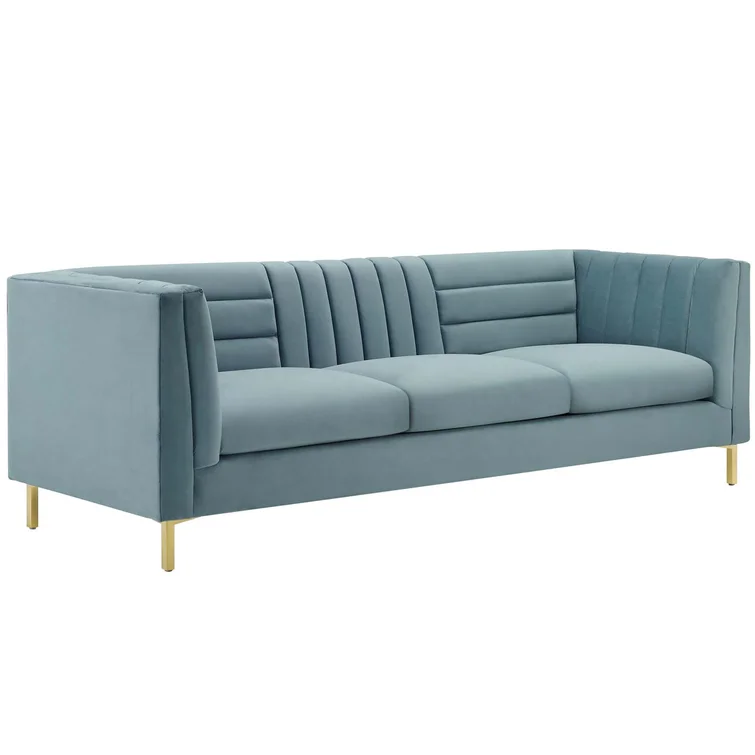 Silver Orchid Adams Channel Tufted Performance Velvet Sofa
