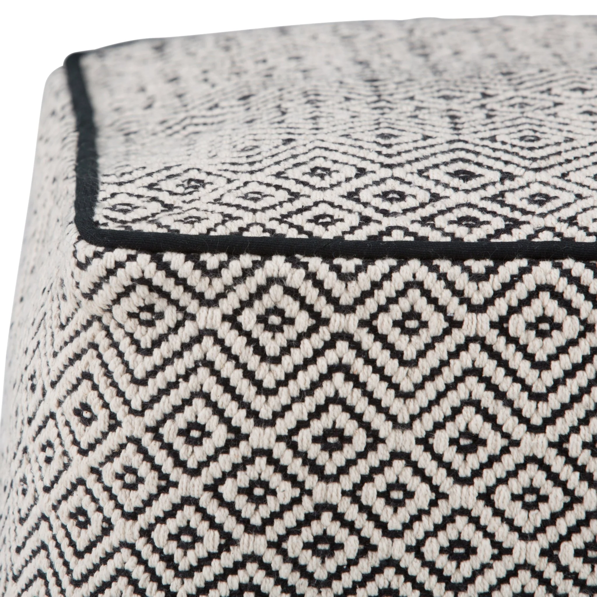 Handwoven Cotton Pouf with Black Piping