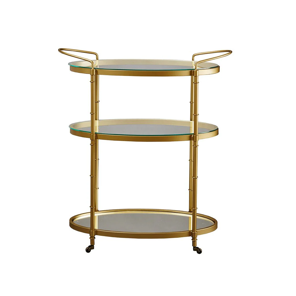 Bar Cart with Metal Frame and Glass Shelves