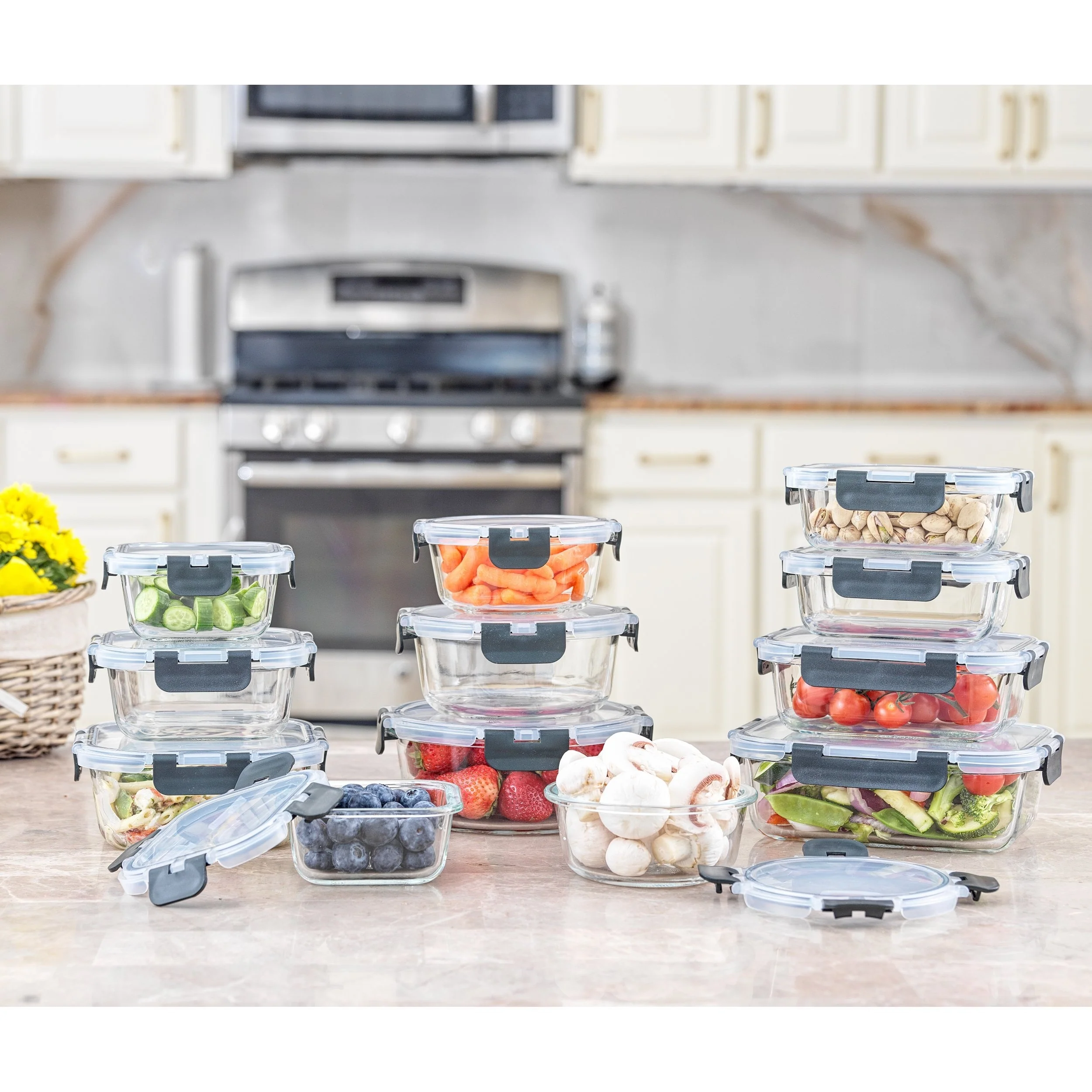 JoyFul 24 Piece Glass Food Storage Containers Set with Airtight Lids
