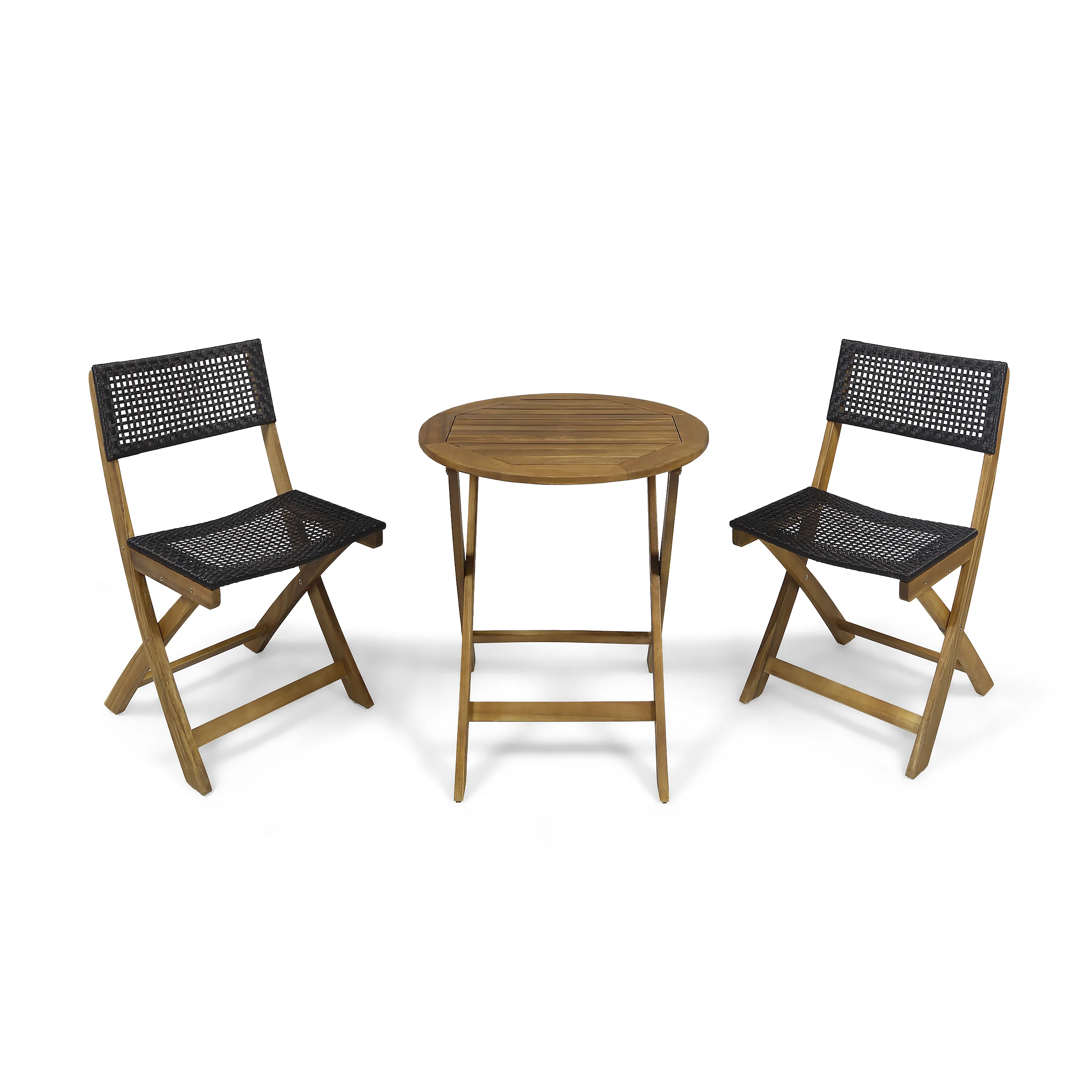 3-Piece Bistro Set with Circular Table and 2 Wicker Chairs