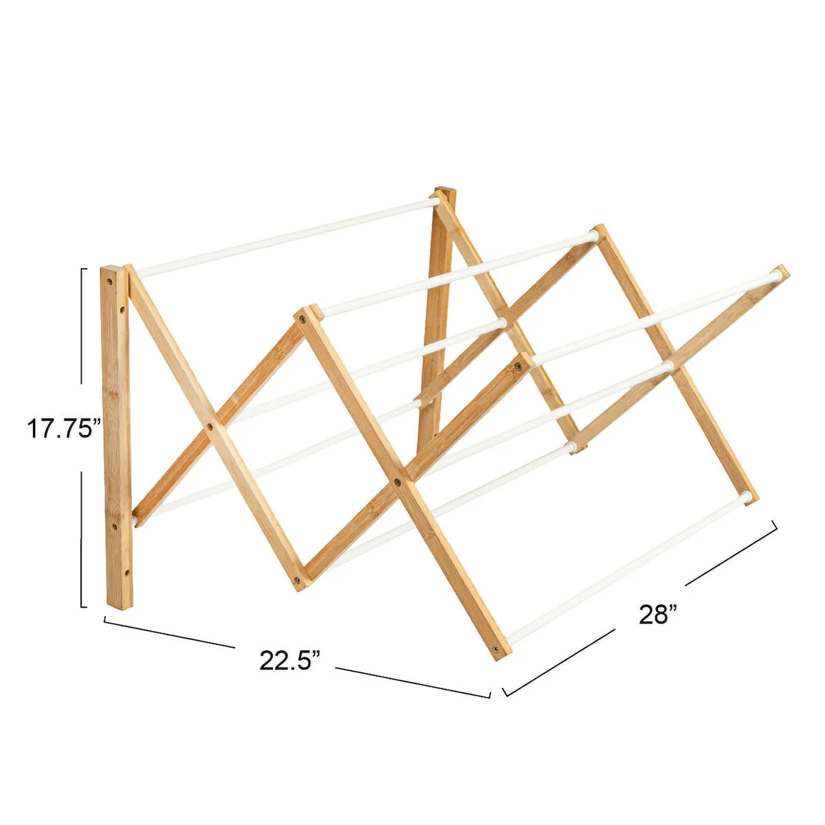 Household Essentials Bamboo and Metal Wall Mount Extendable Drying Rack with 8 Dowels - 28.0