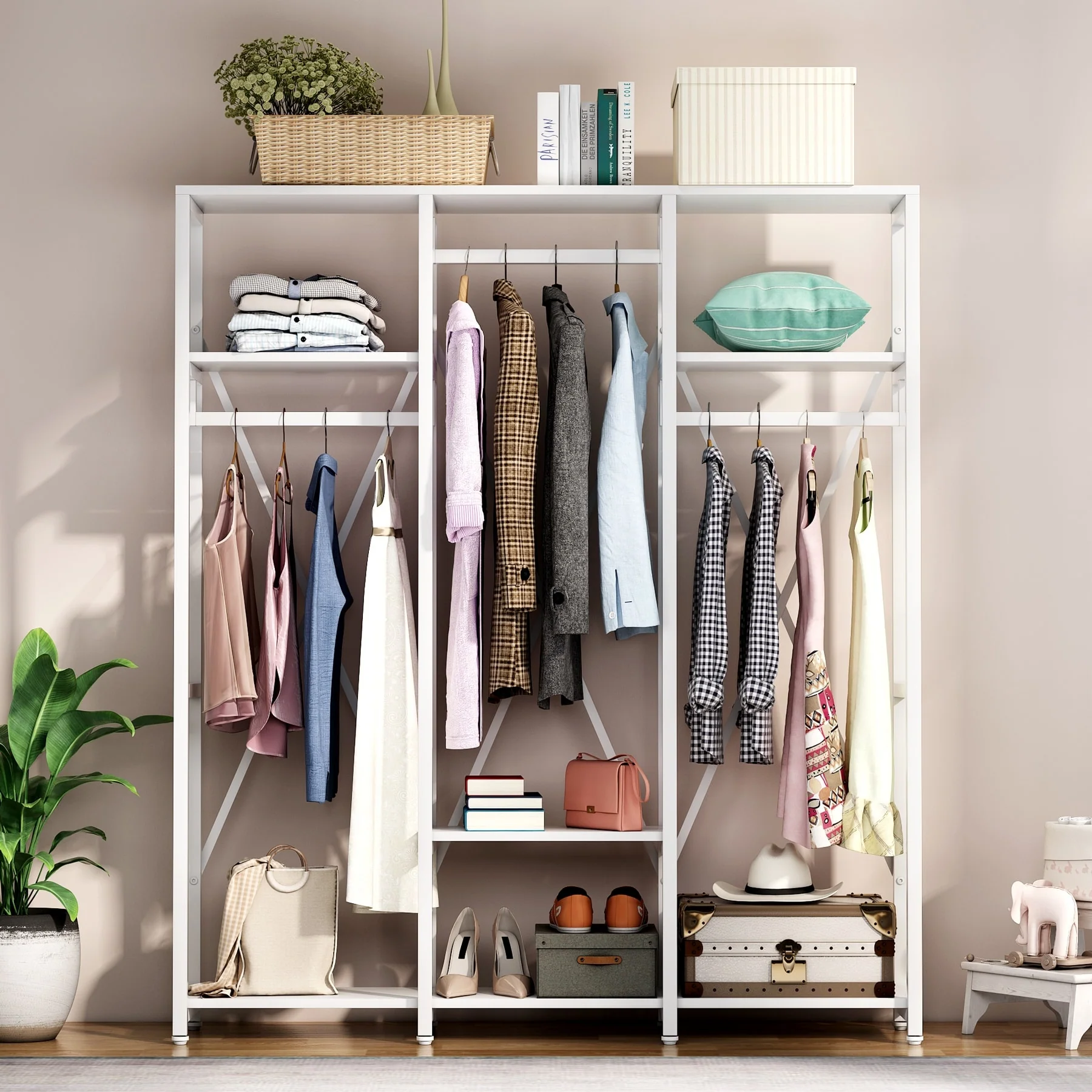 Tribesigns FreeStanding Closet Organizer, 3 Rod Garment Rack