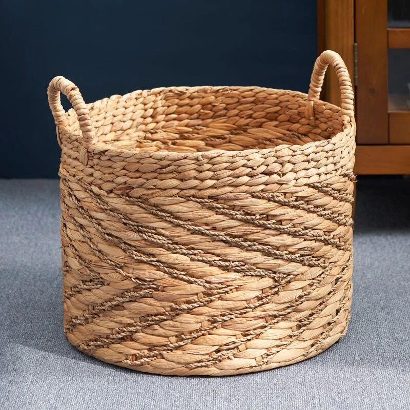 Isidore Round Water Hyacinth Seagrass Woven Basket for Home Storage