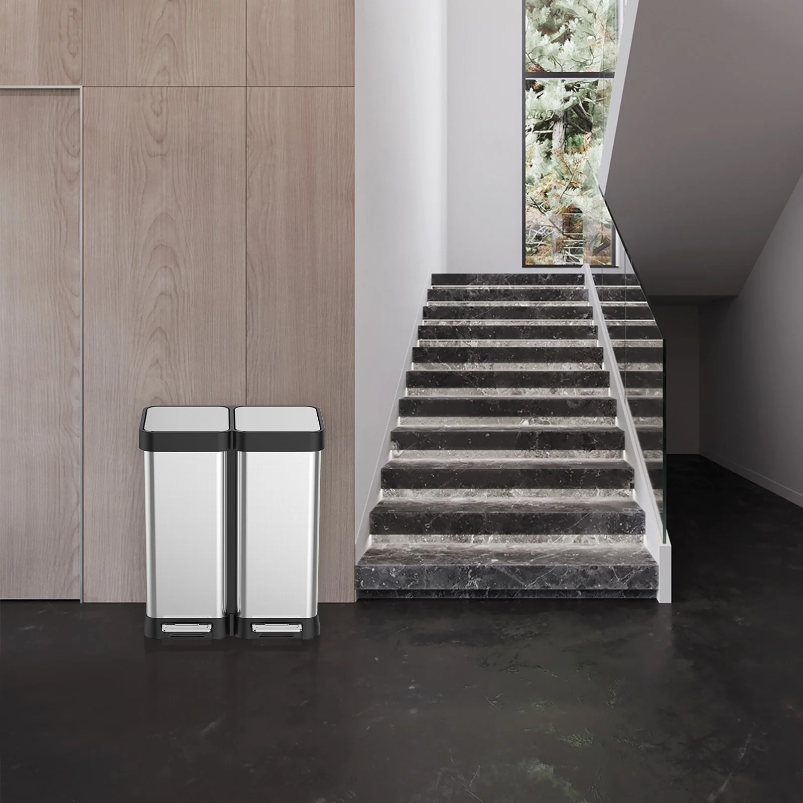 Stainless Steel Dual Trash Can, 2 Pedal