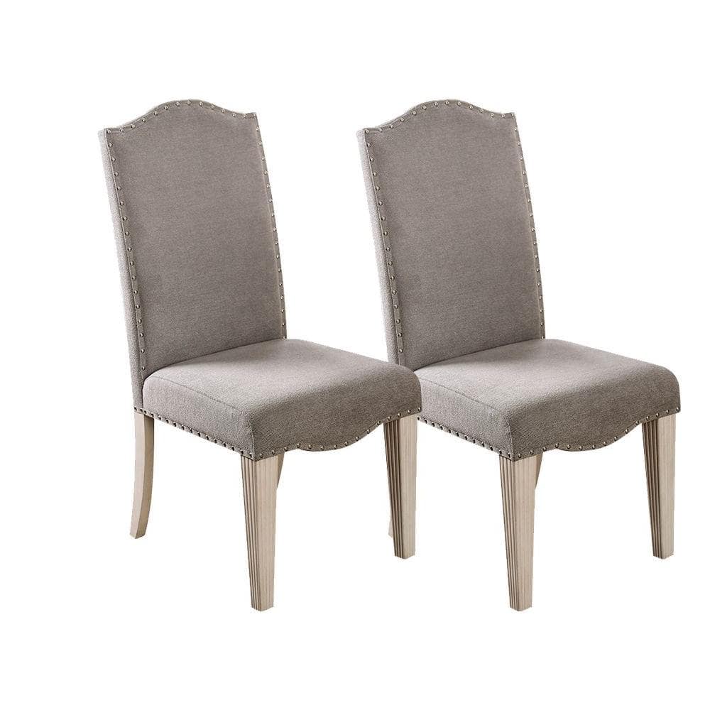 Upholstered Dining Chair with Nailhead Trim and Camel Back, Set of 2