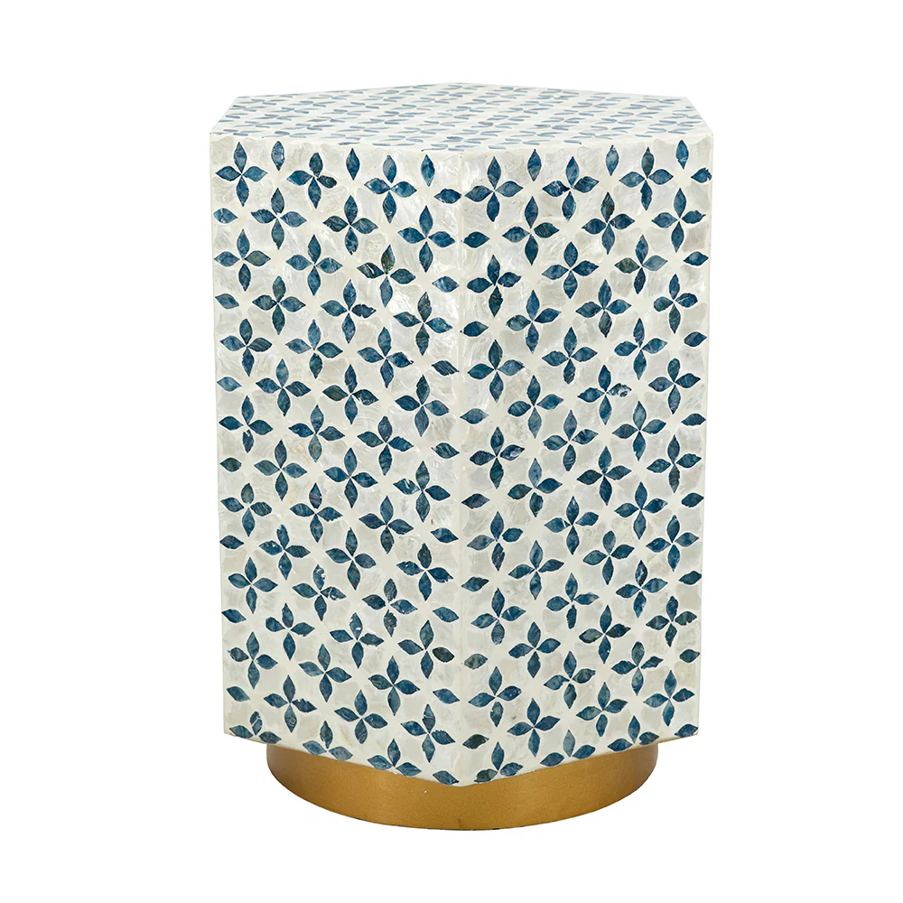 Hexagonal Blue Capiz Side Table