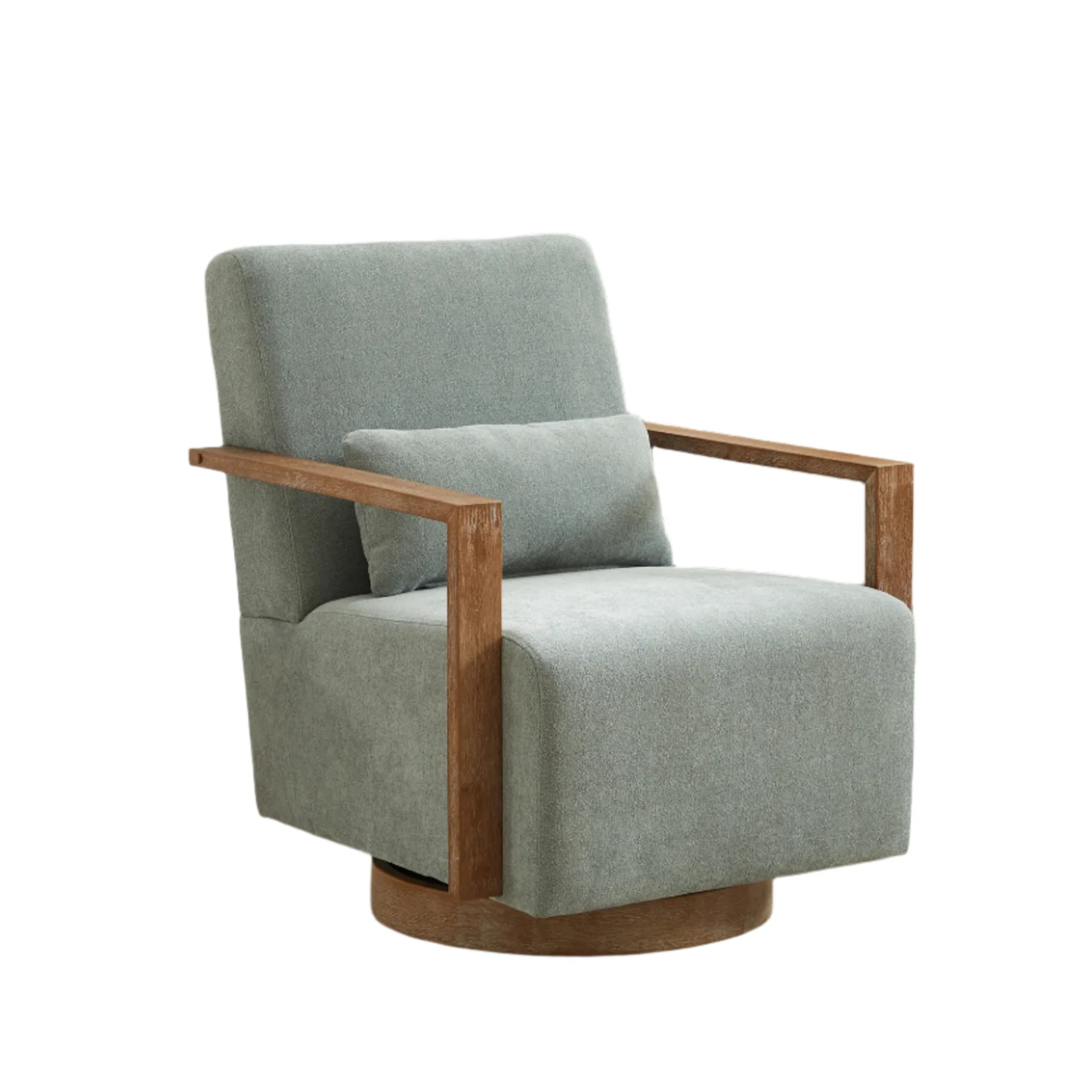 Upholstered Swivel Chair with Open Arms Design and Wood Base