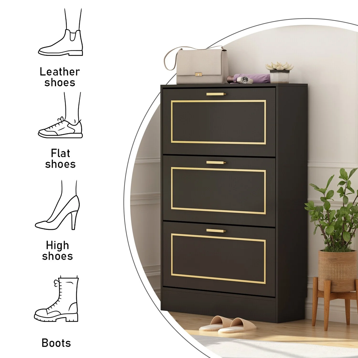 Fold-Out Shoes Cabinet Storage Cabinet Dresser Chest(Black/White)
