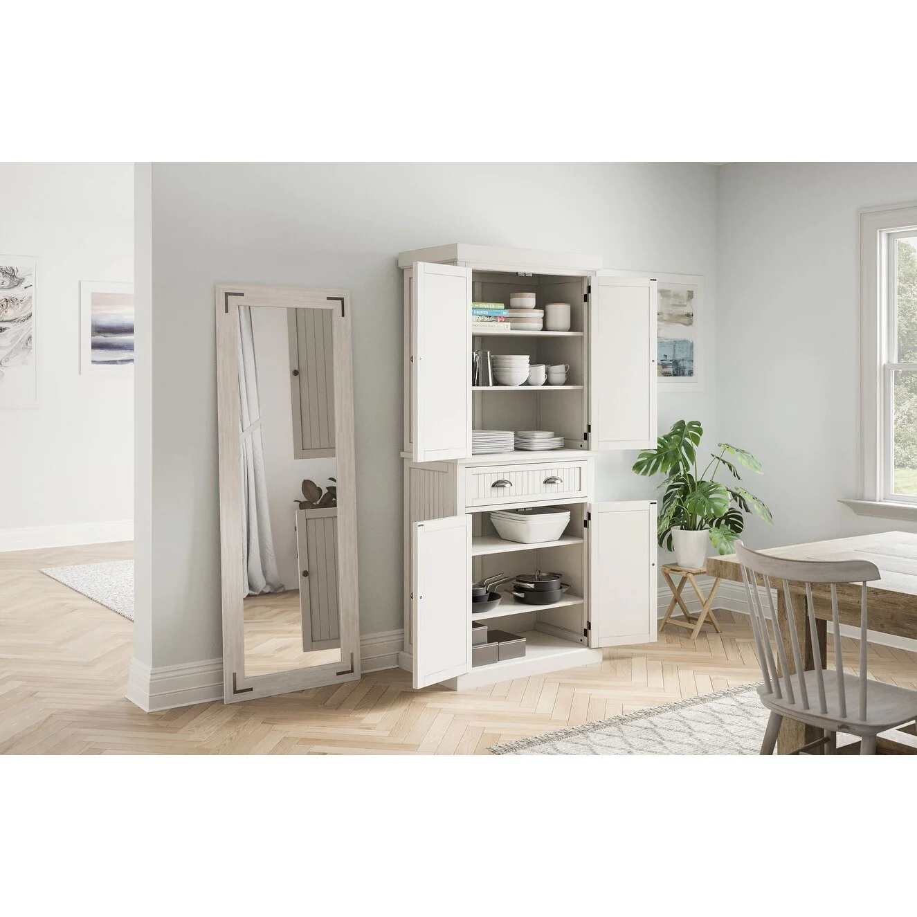 Homestyles Nantucket Sanded Off-White Pantry with Four Doors - N/A