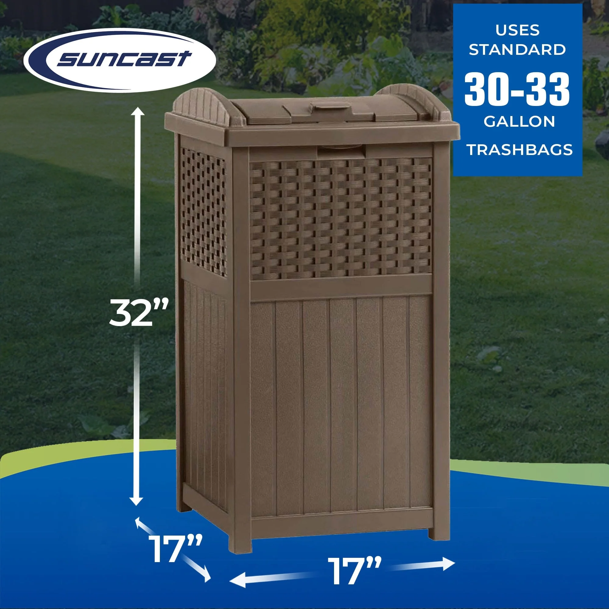 Suncast Trash Hideaway 33 Gallon Resin Wicker Outdoor Garbage Container (4 Pack)