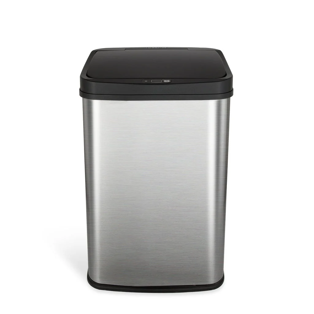 NINESTARS Rectangular Motion Sensor Motion Sensor Trash Can 13.2 Gallon/50 Liter Stainless Steel DZT-50-28