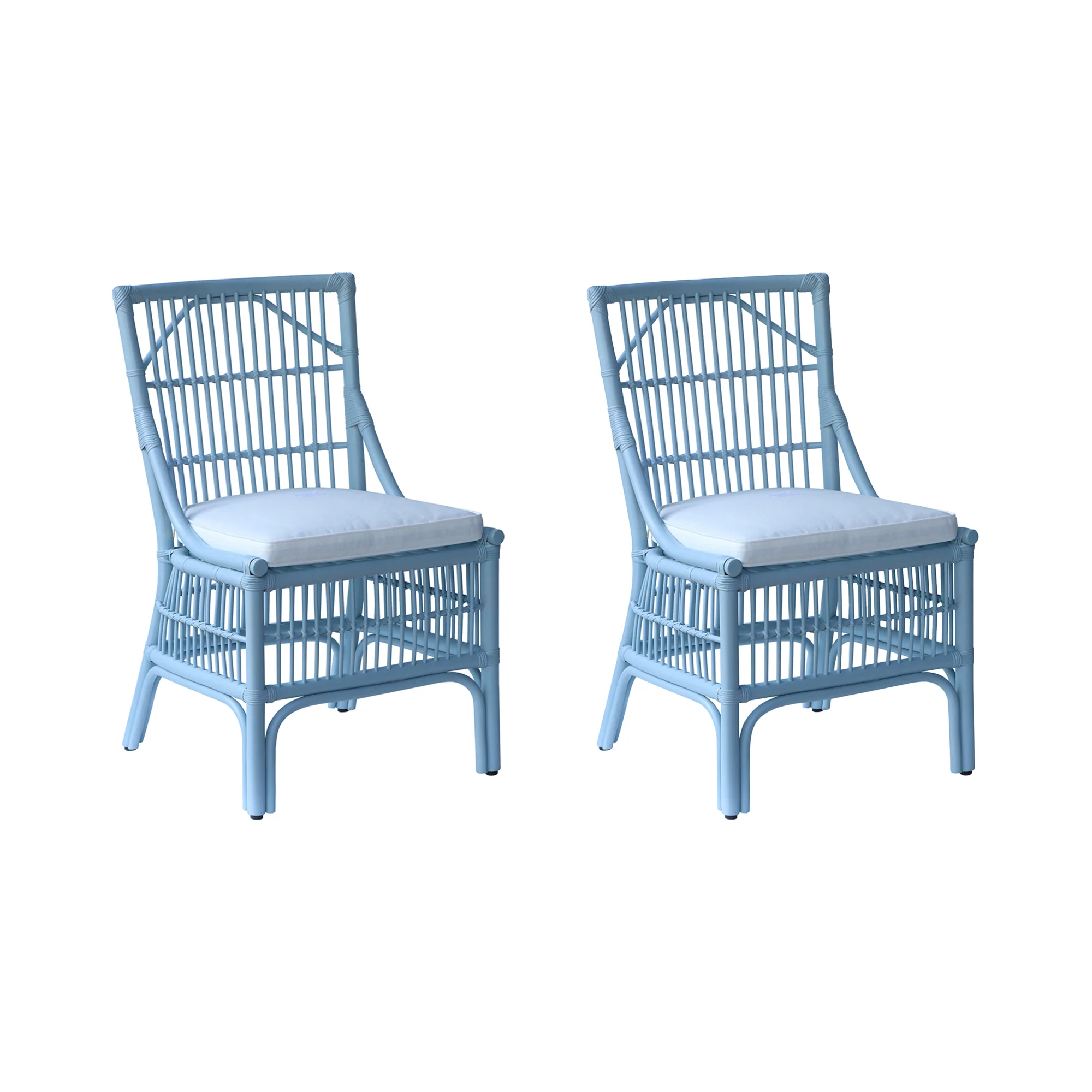 Rattan Slat Back Dining Chair Light Blue, Set of 2