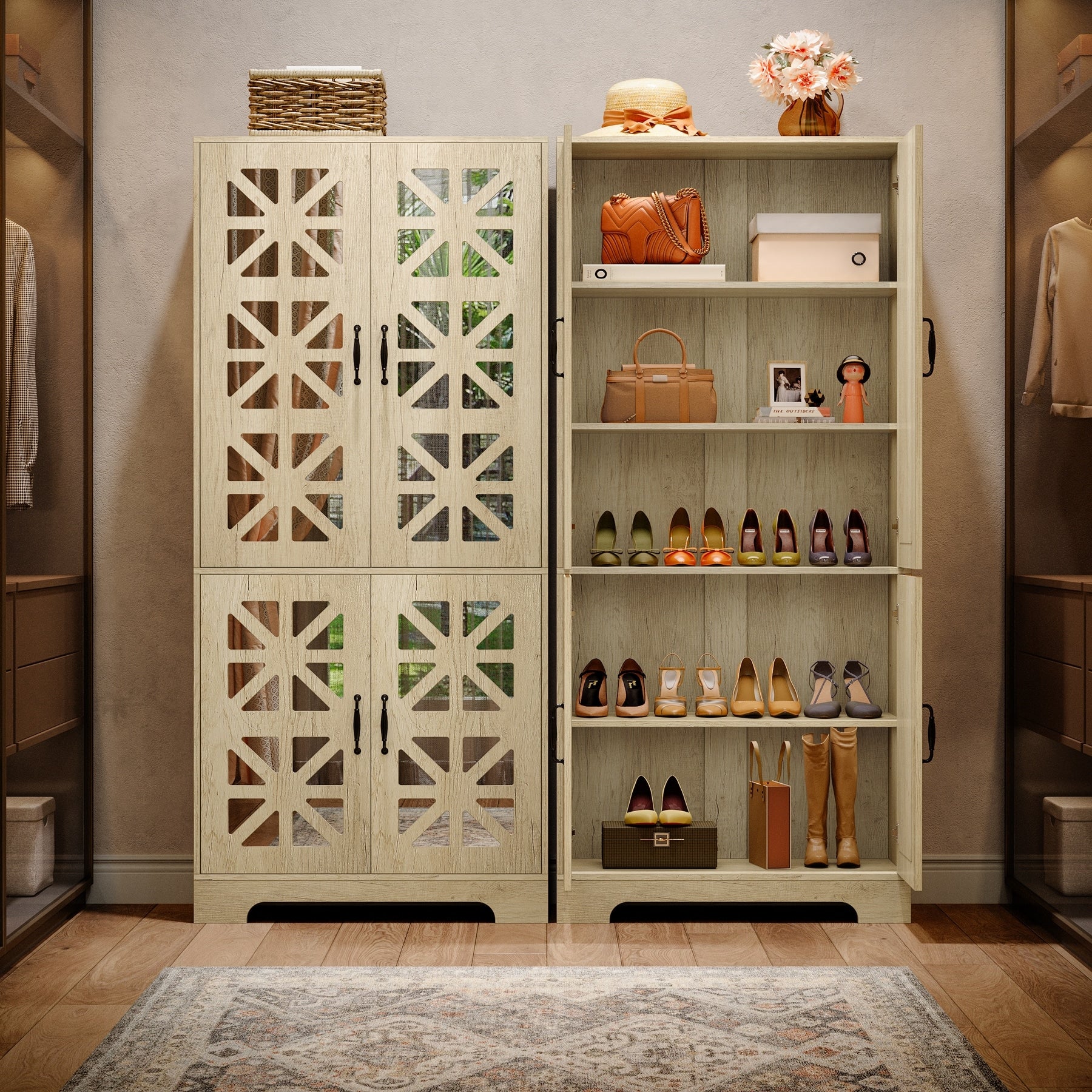 72-Inch Tall Shoe Storage Cabinet, 5-Tier Large Shoe Organizer with Adjustable Shelves