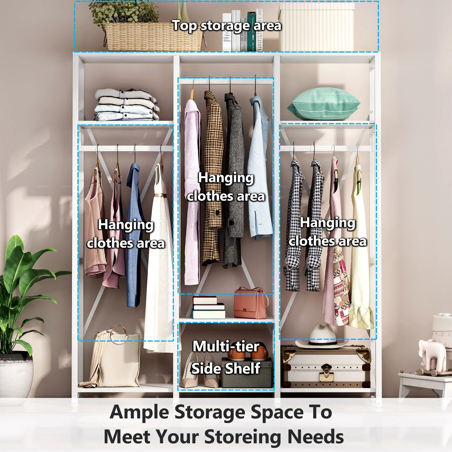 Tribesigns FreeStanding Closet Organizer, 3 Rod Garment Rack