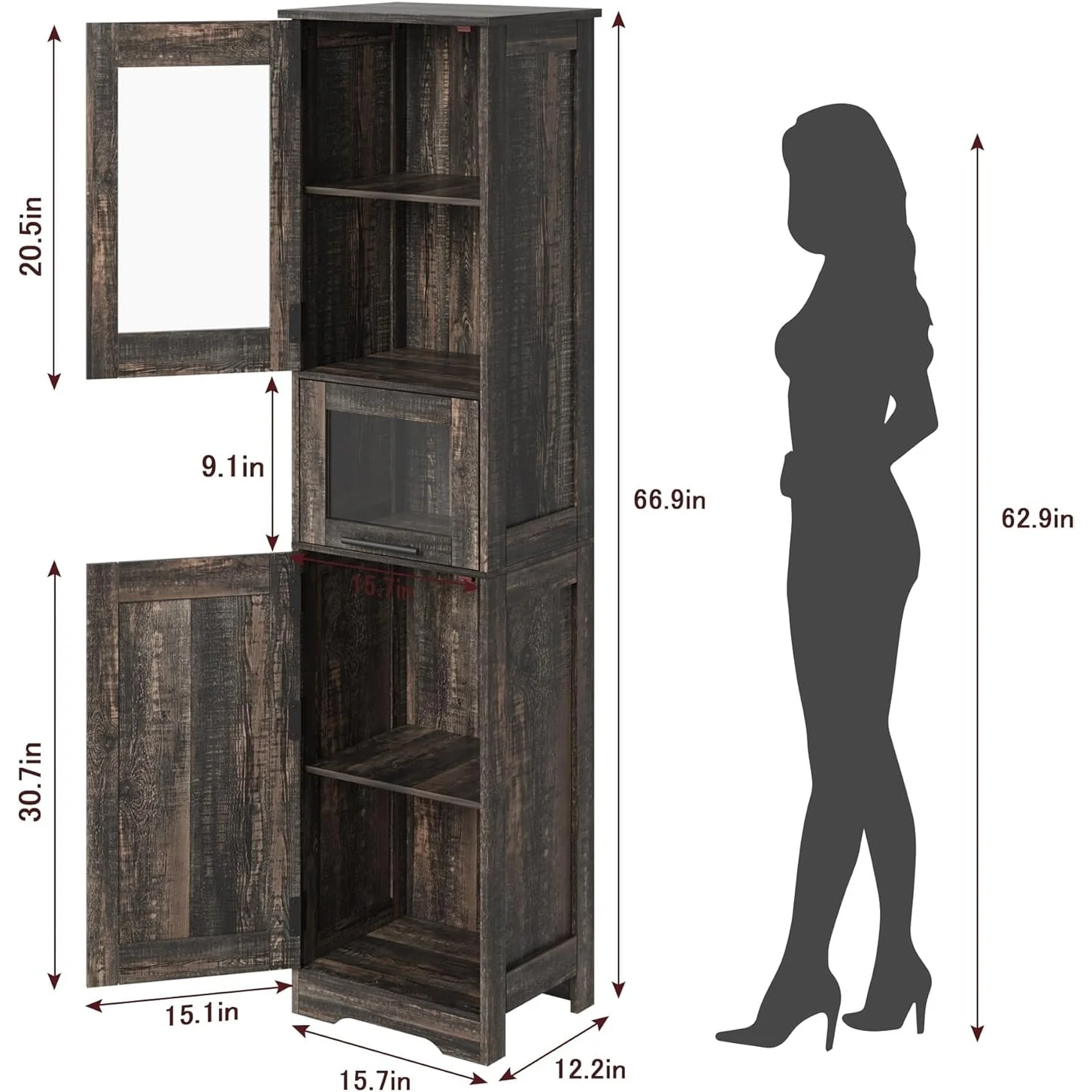 Tall Bathroom Cabinet, Linen Storage Cabinet with Doors and Adjustable Shelves and Drawer
