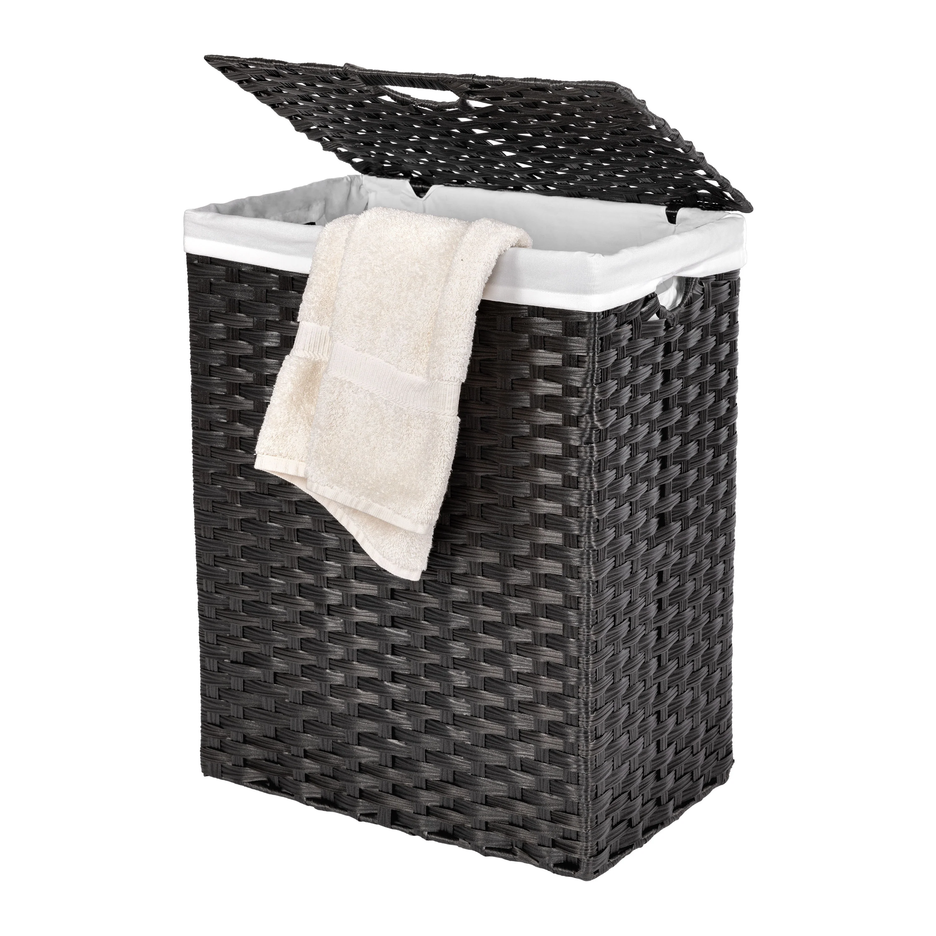 Seville Classics Lidded Foldable Portable Rectangular Laundry Hamper Basket with Washable Liner