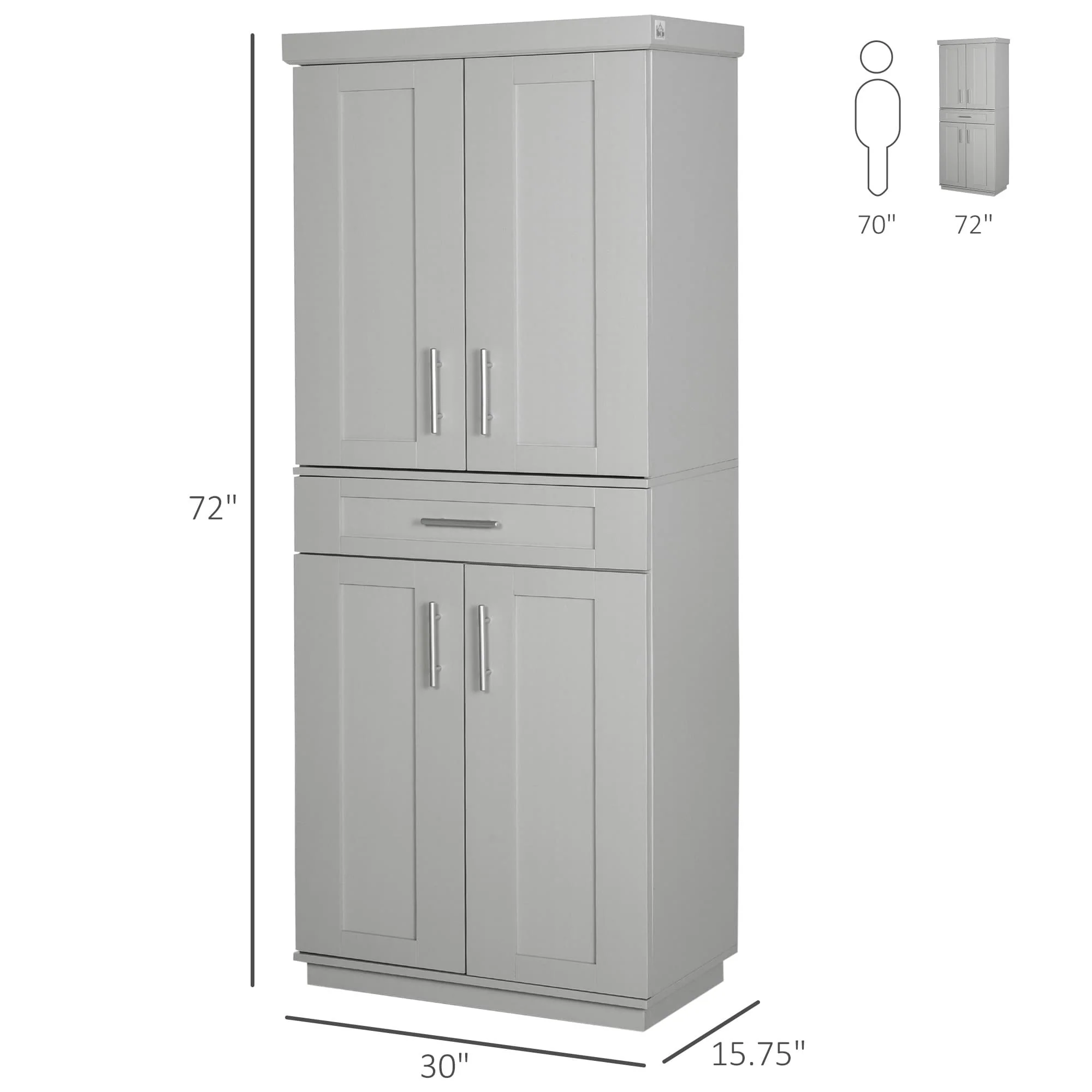 HOMCOM Modern Kitchen Pantry Freestanding Cabinet Cupboard - 30