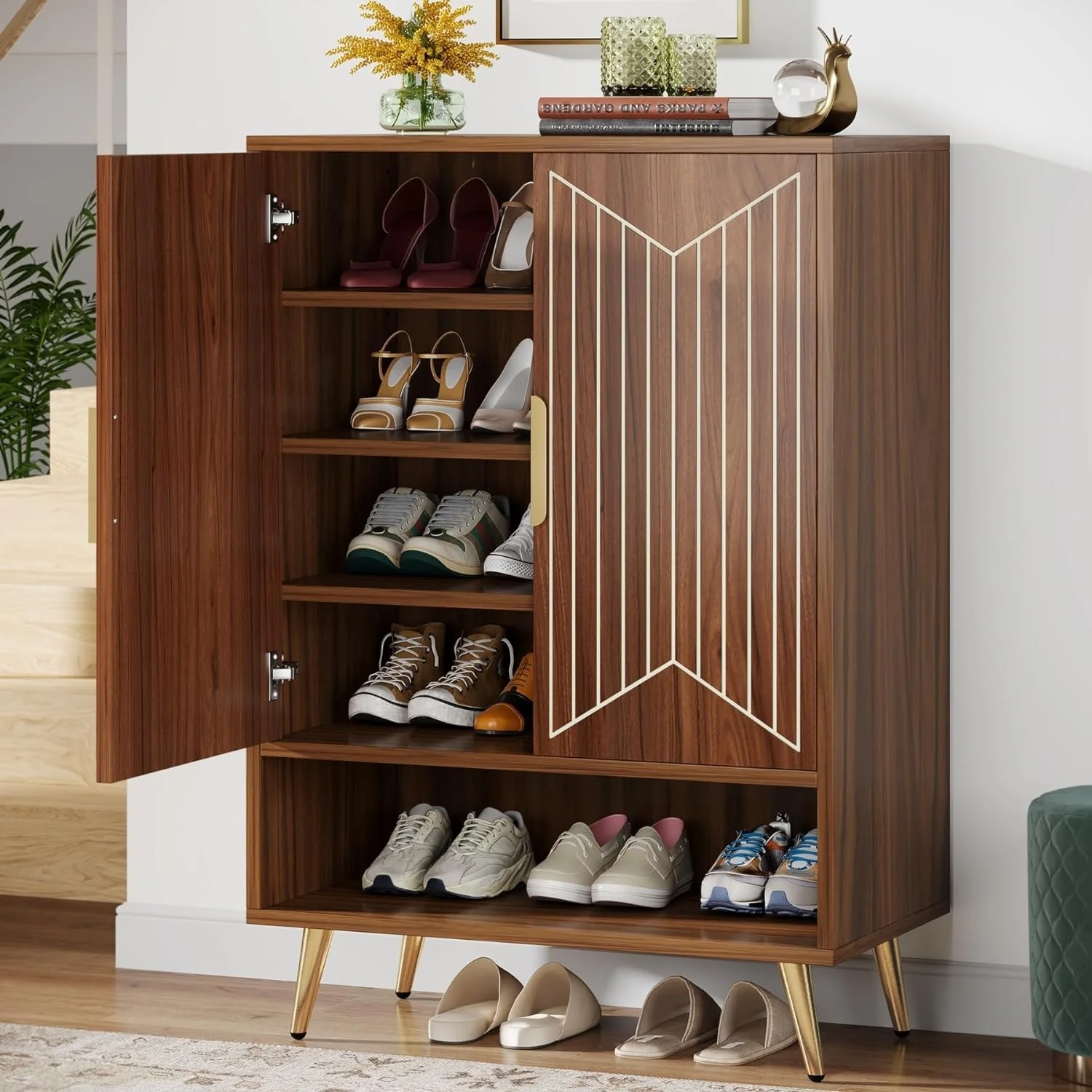 Shoe Cabinet with Doors, 25 Pair Shoe Storage Cabinet with Adjustable Shelves