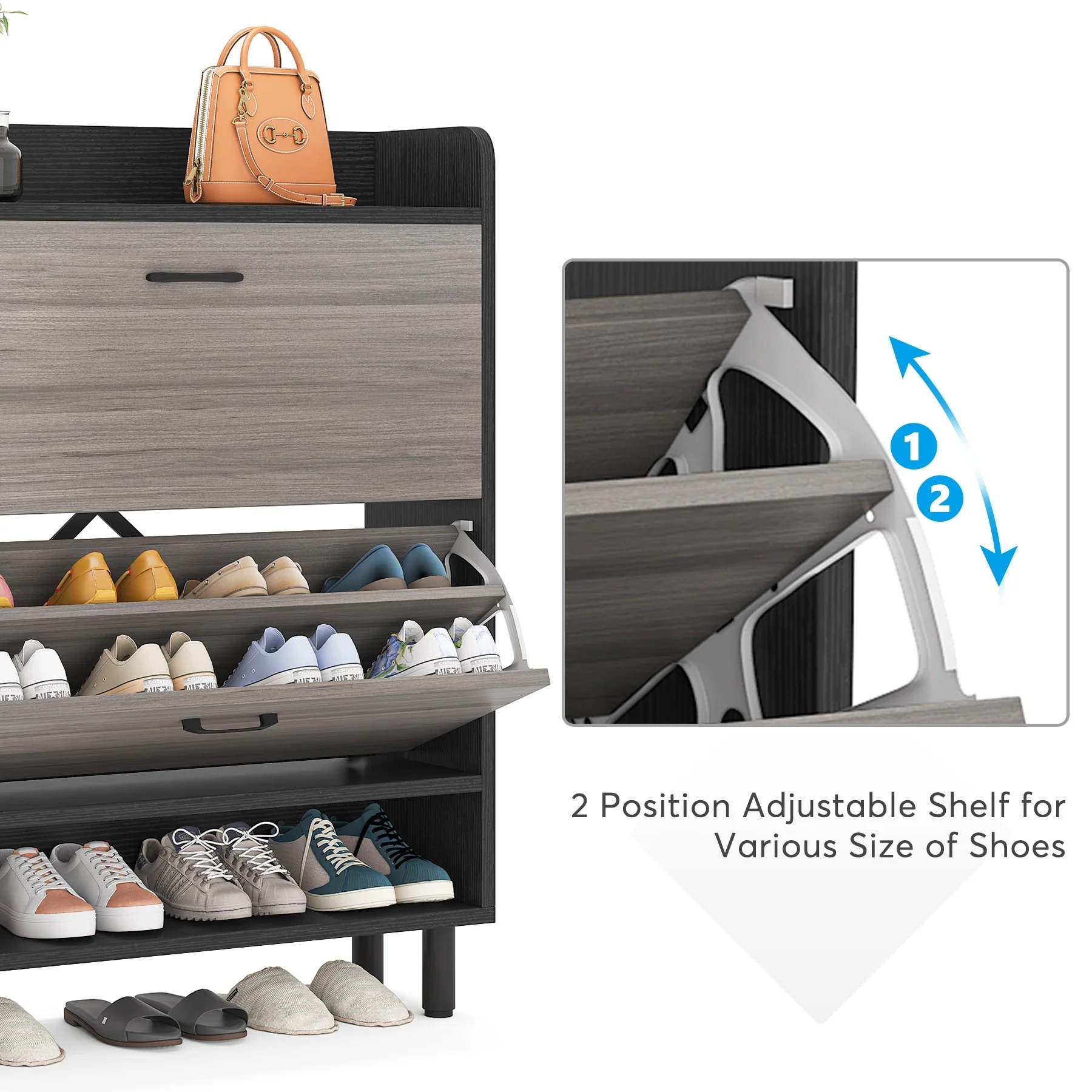 24 Pairs Shoe Storage Cabinet Rack with 2 Flip Drawers - 2-Tier
