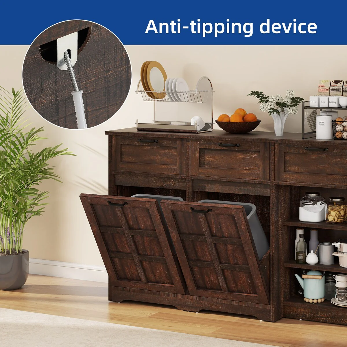 Kitchen Island With Double Tilt Out Trash Can Cabinet