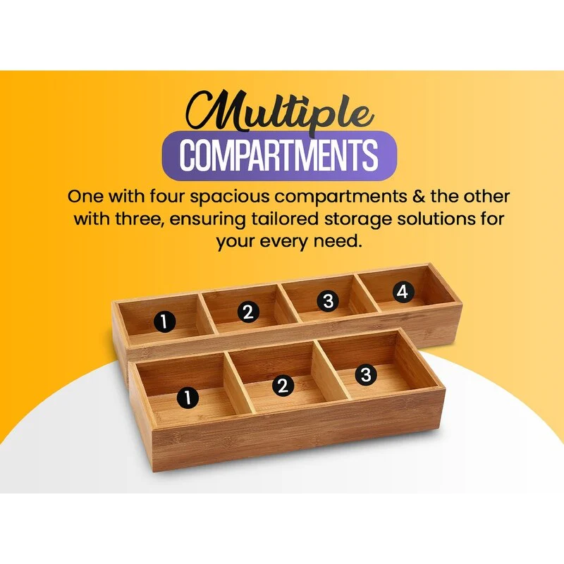 YBM HOME Bamboo 4 Compartment Organizer Tray for Drawers - 4 Compartment