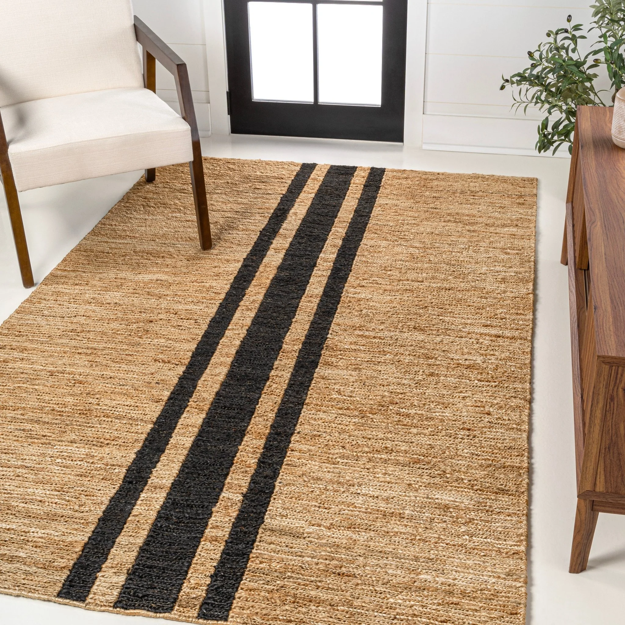 Olivier Rustic Beach House Wide Ticking Stripe Jute Area Rug