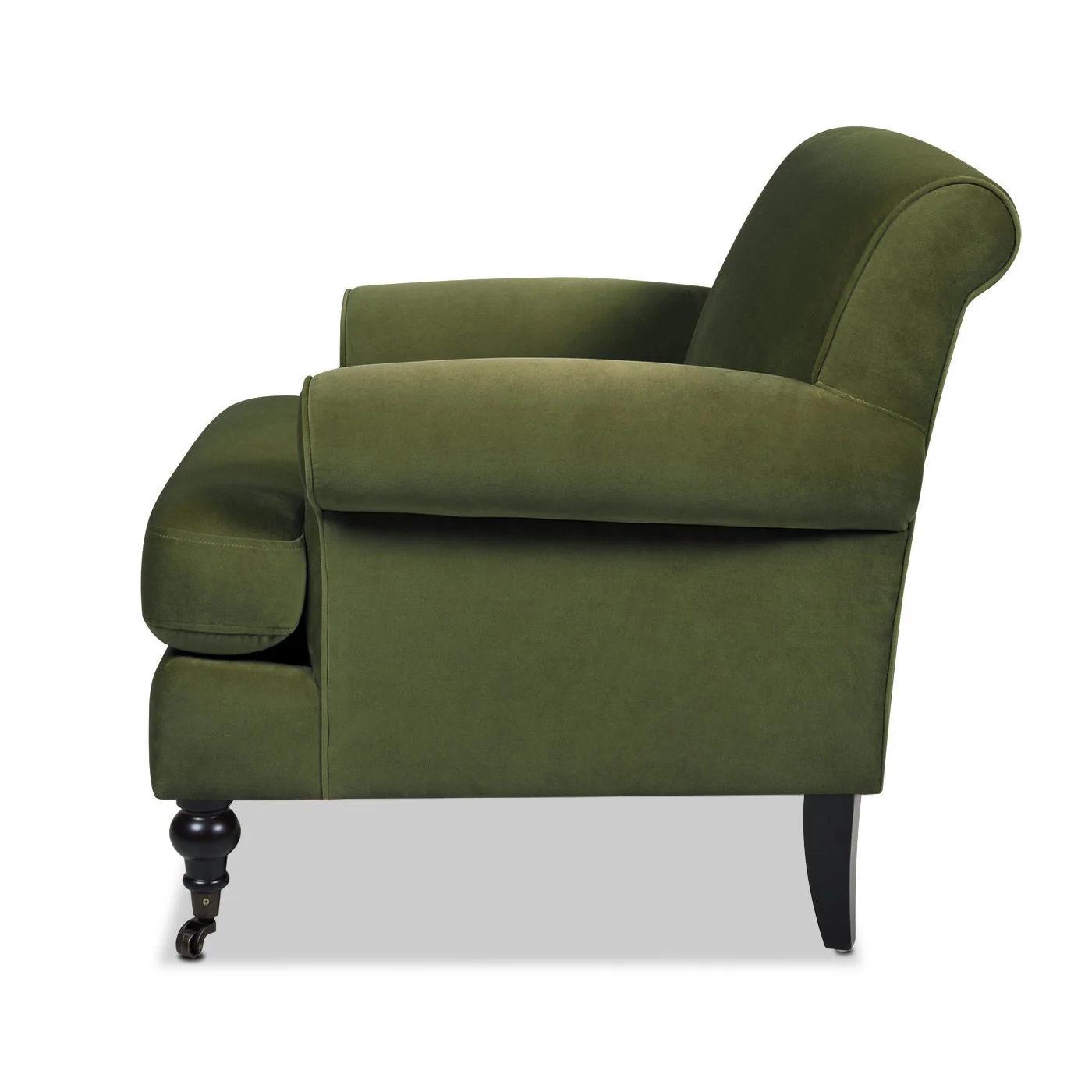 Cobaltex Upholstered Arm Chair with Metal Casters and Rolled Arms