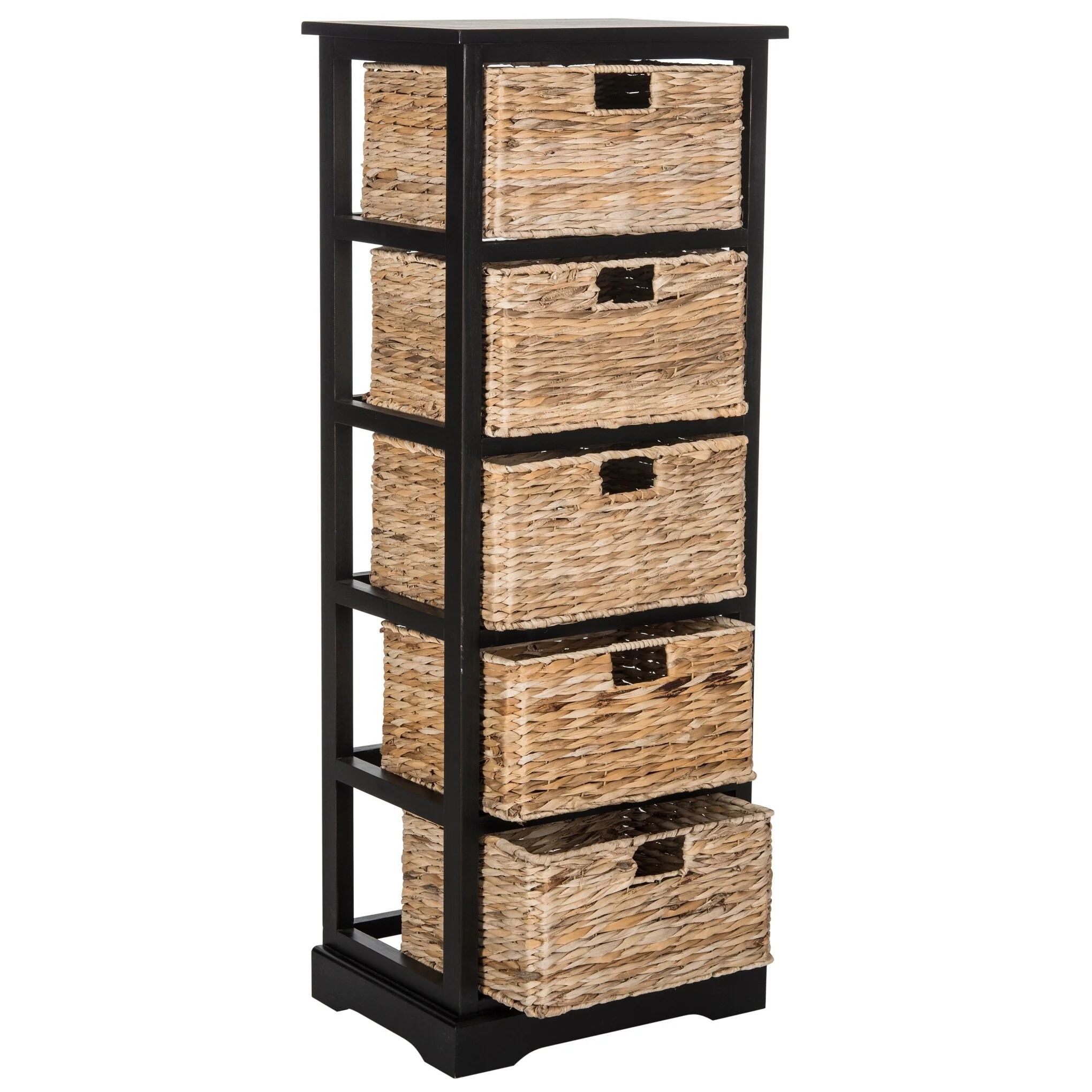 SAFAVIEH Faith Distressed Black 5-Drawer Wicker Basket Storage Tower - 17.3