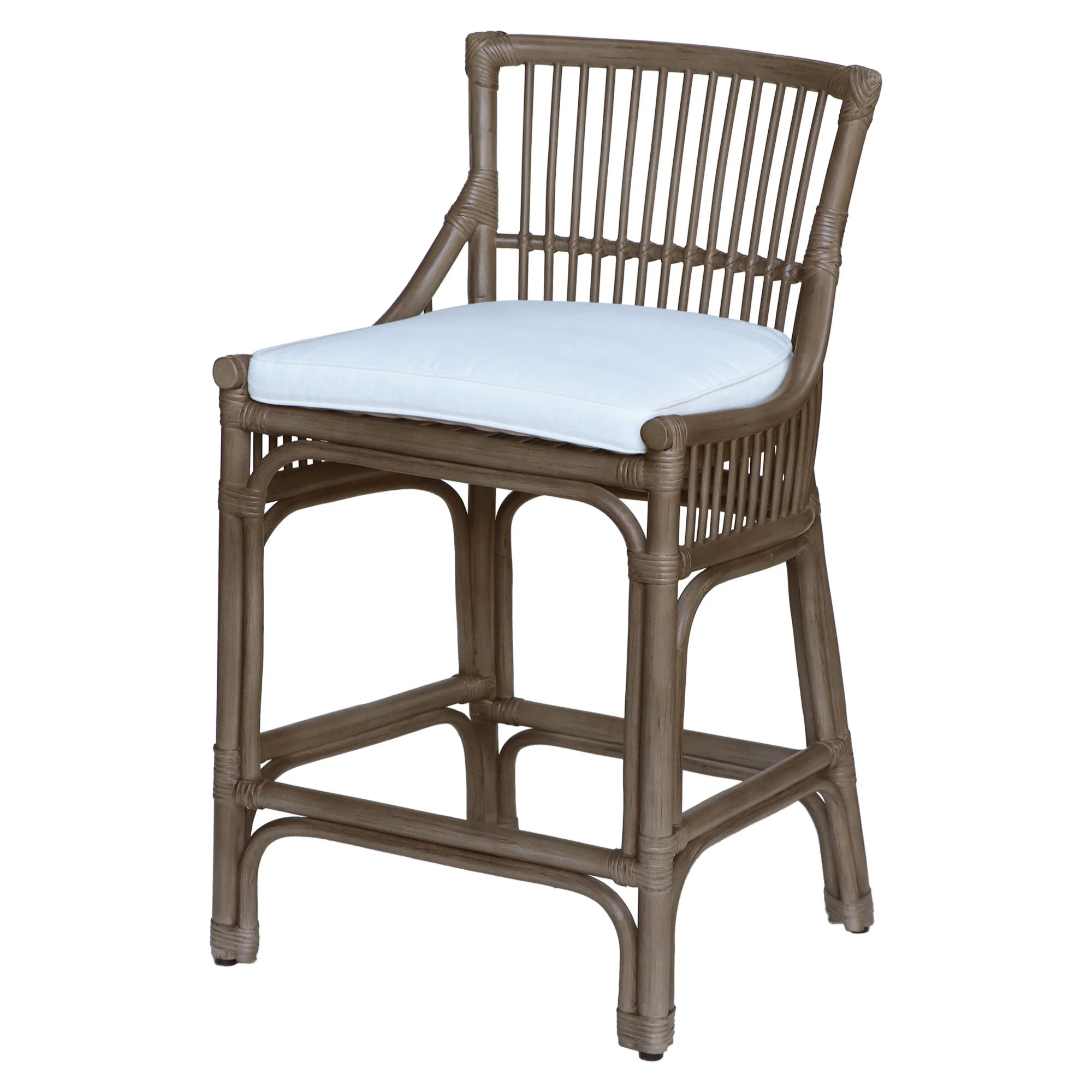 Rattan Slat Back Counter Stool Gray