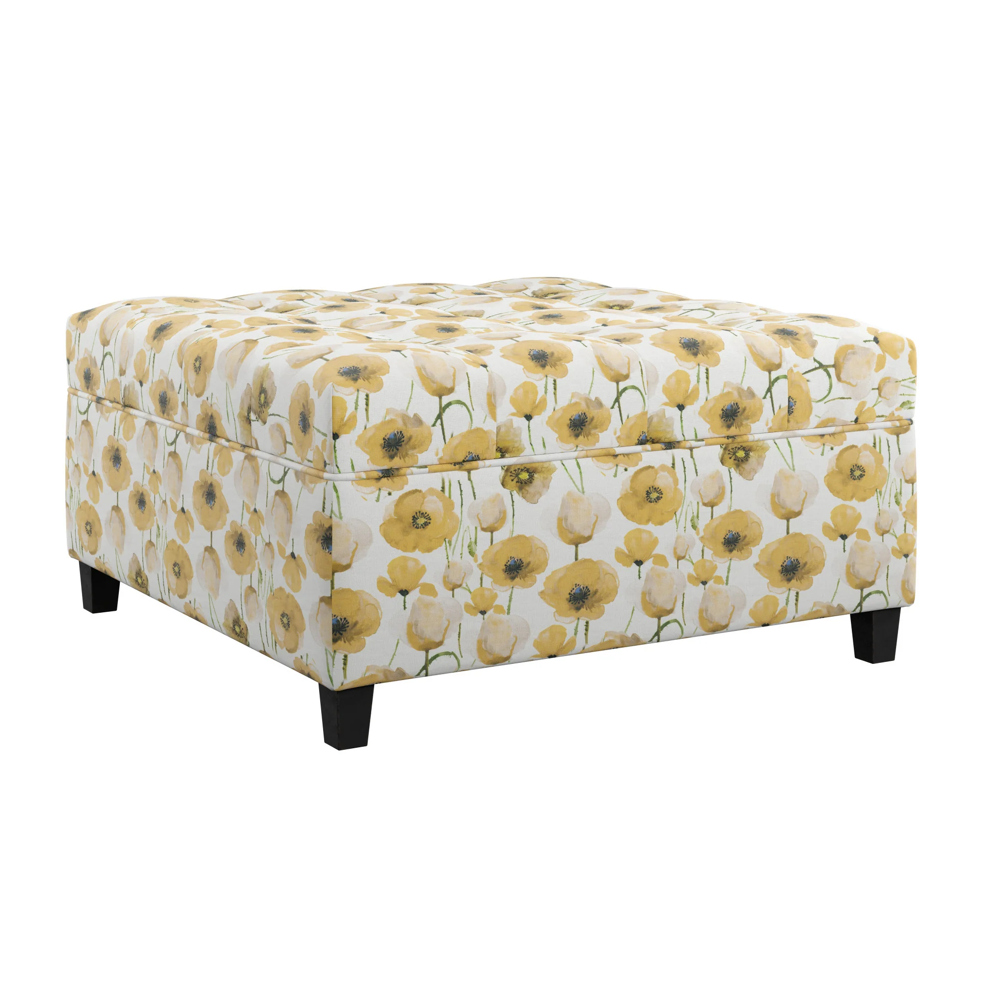 Foria Yellow Floral Storage Ottoman