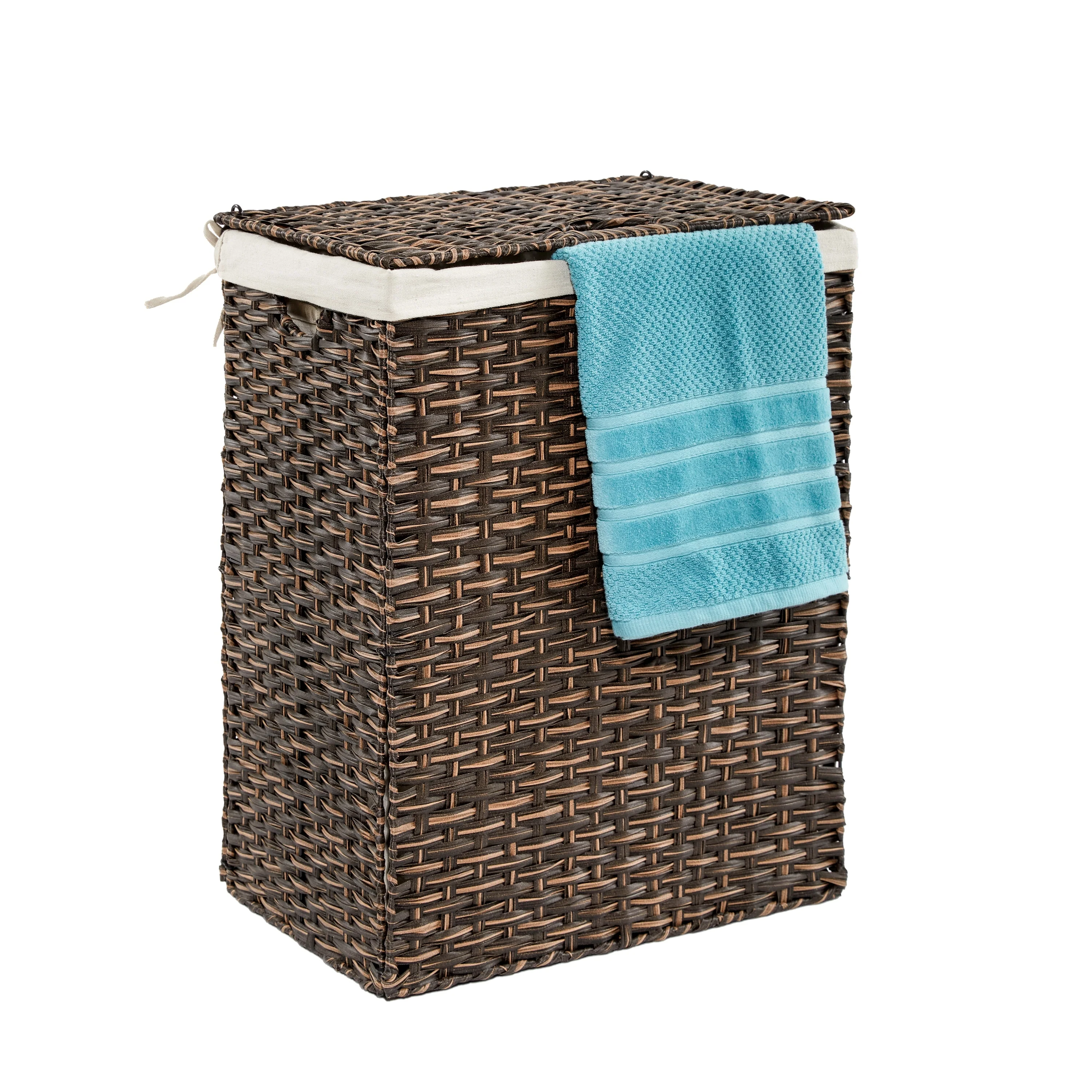 Seville Classics Lidded Foldable Portable Rectangular Laundry Hamper Basket with Washable Liner