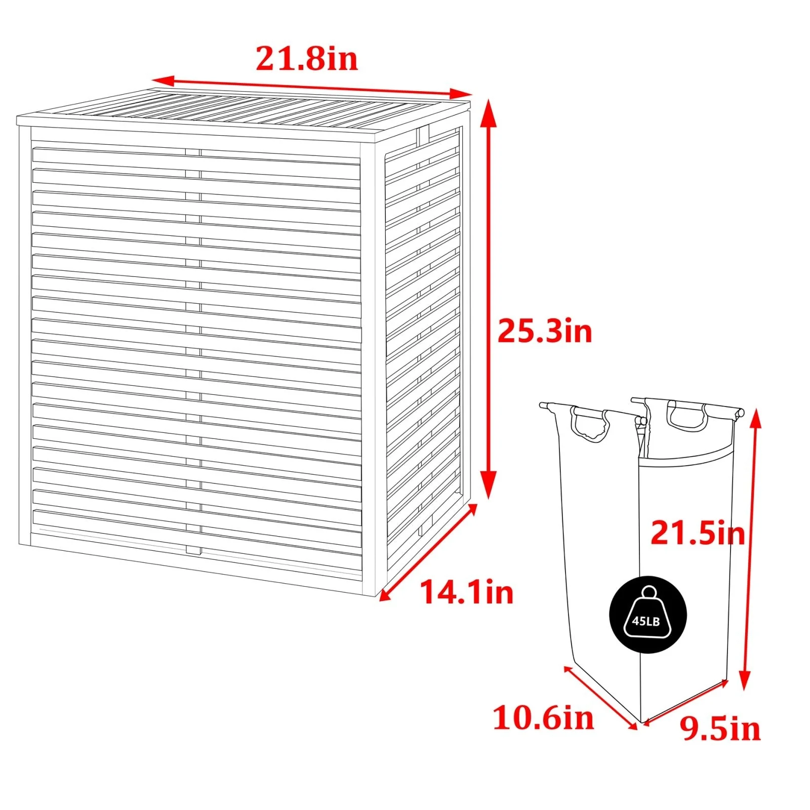 VEIKOUS 2-Section Bamboo Hamper Laundry Basket with Lid and Removable Liner Bags for Clothes - 22''W × 25.3''H × 14''D