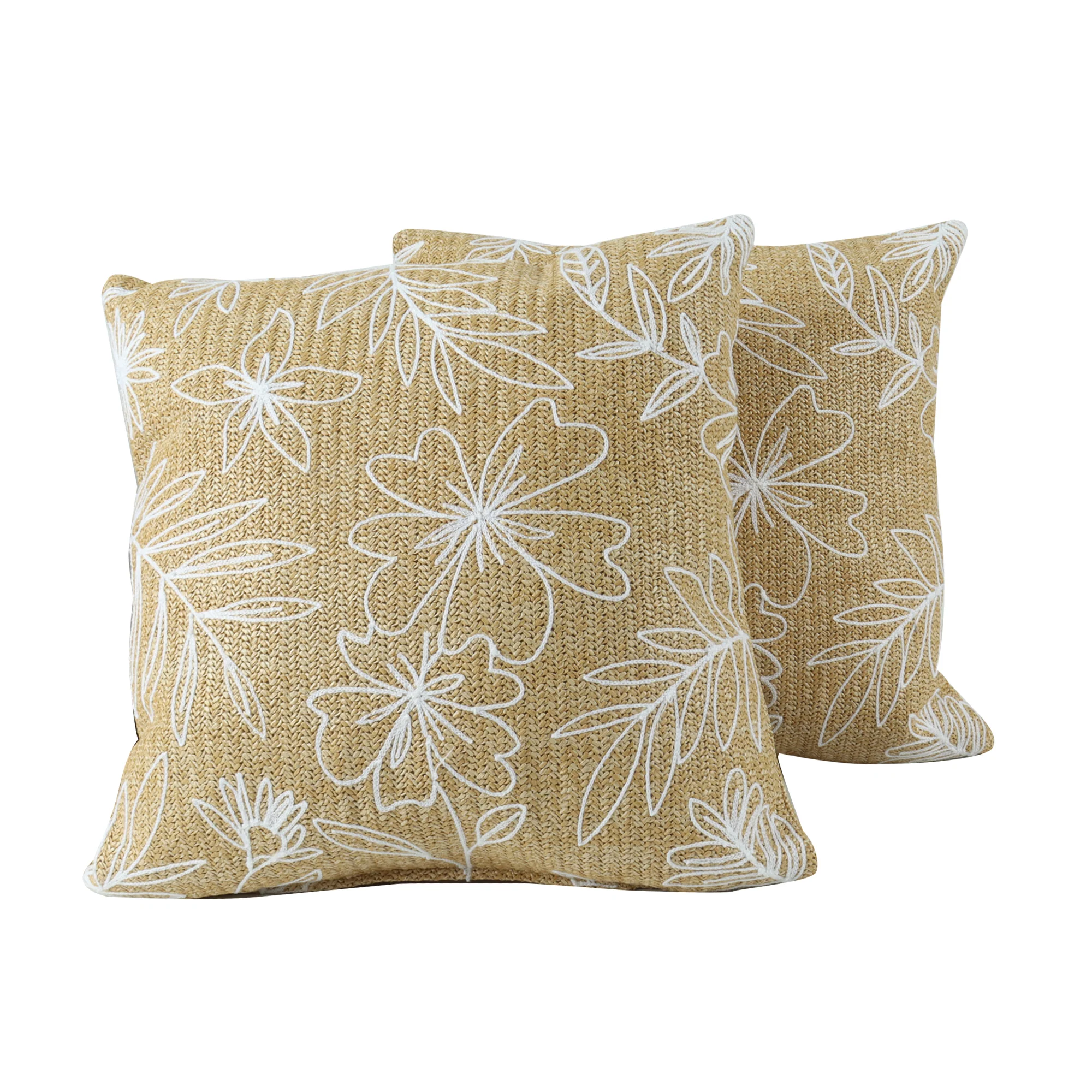 Woven Floral Print Outdoor Square Pillows, Set of 2