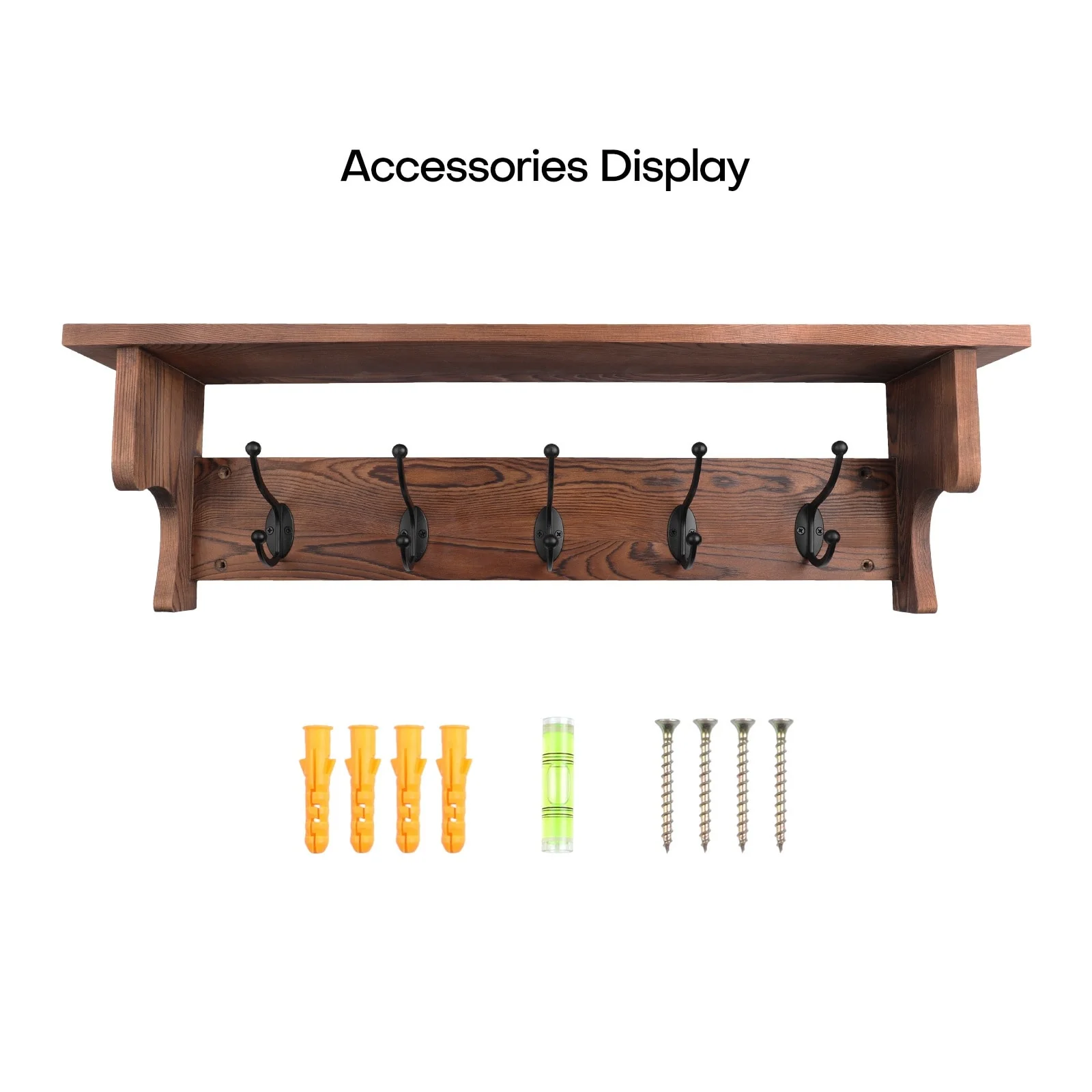 Rustic Wall Mounted Coat Rack with Storage Shelf & Metal Hooks
