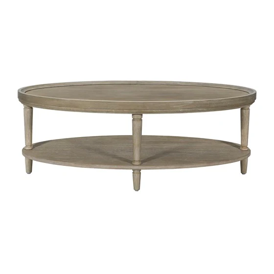 Oval Coffee Table with Open Shelf and Turned Legs