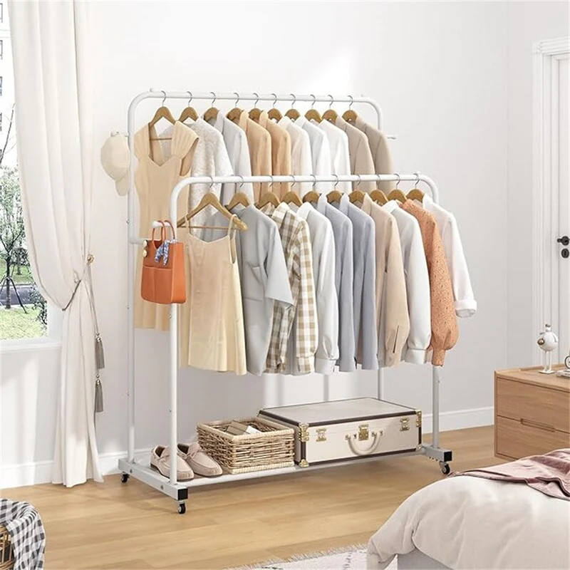 Double Rods Garment Rack with Wheels - 16.73