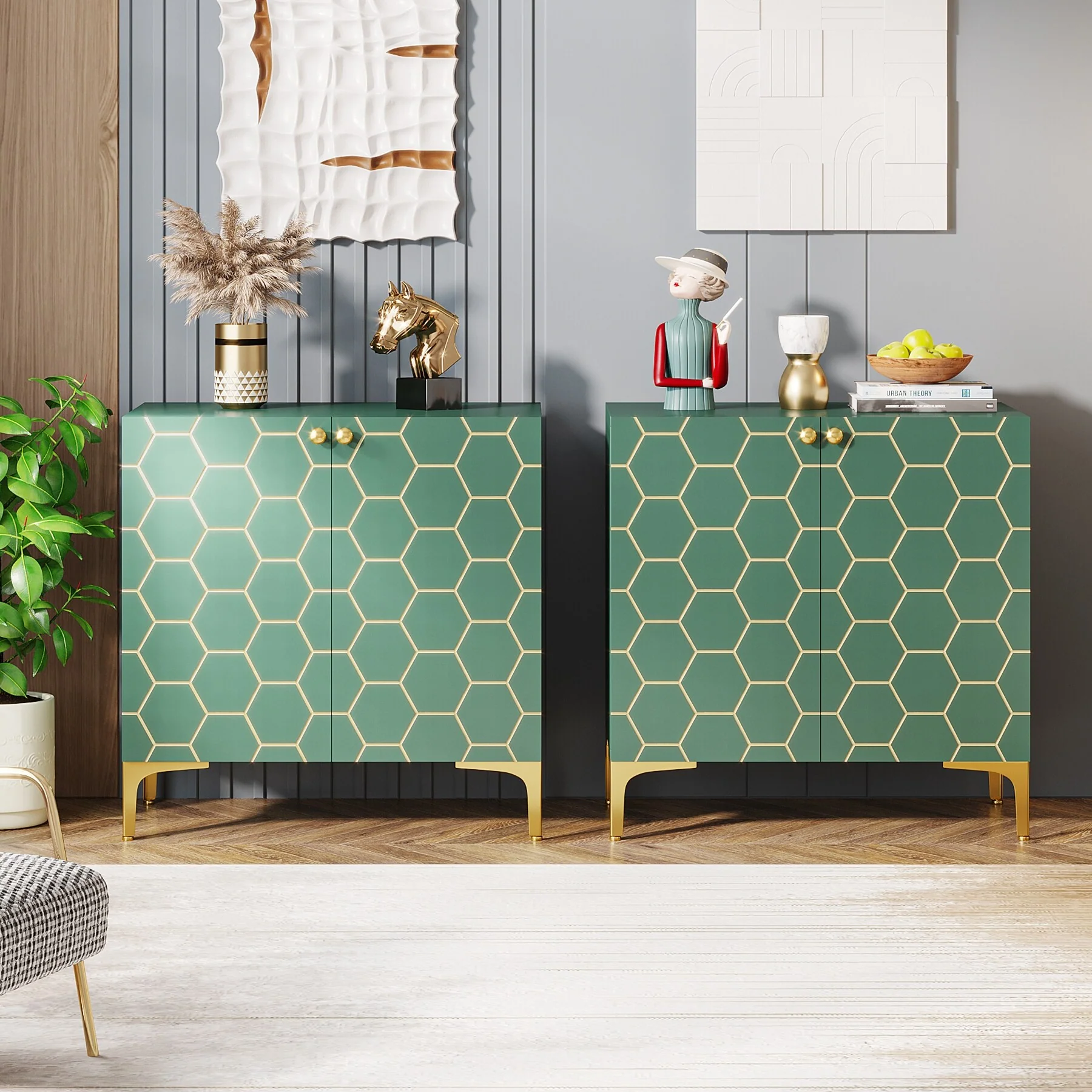 31.5'' Modern Accent Storage Cabinet for Living Room Kitchen (Set of 2 )