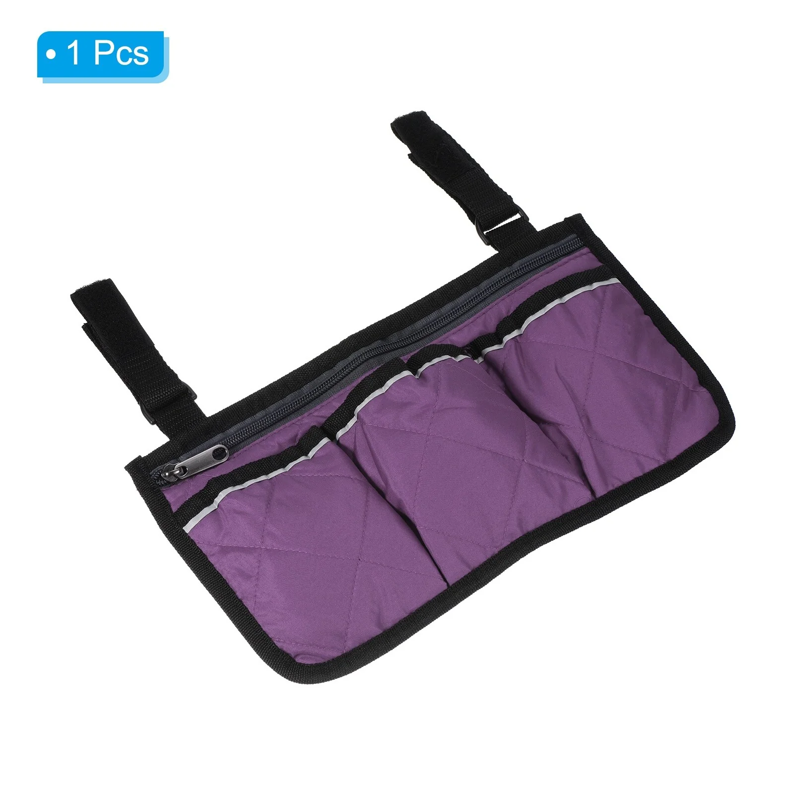 Chair Armrest Organizer, 4 Pockets Book Holder with Straps, Purple