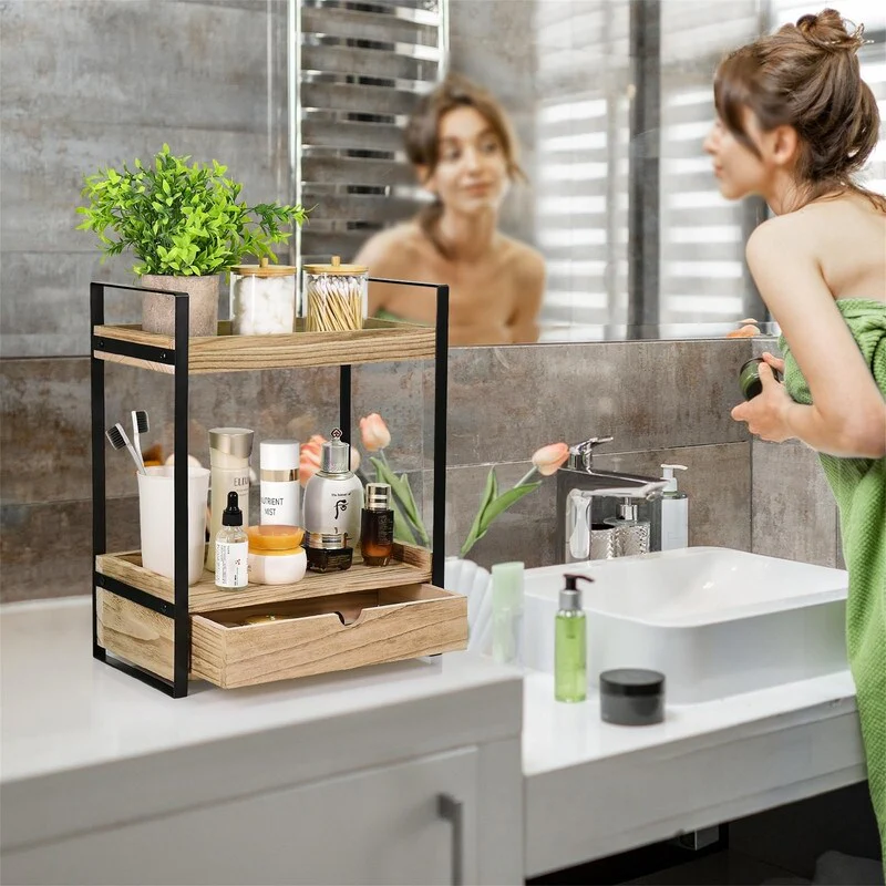 2-Tier Bathroom Organizer Countertop with Drawer - 6.9