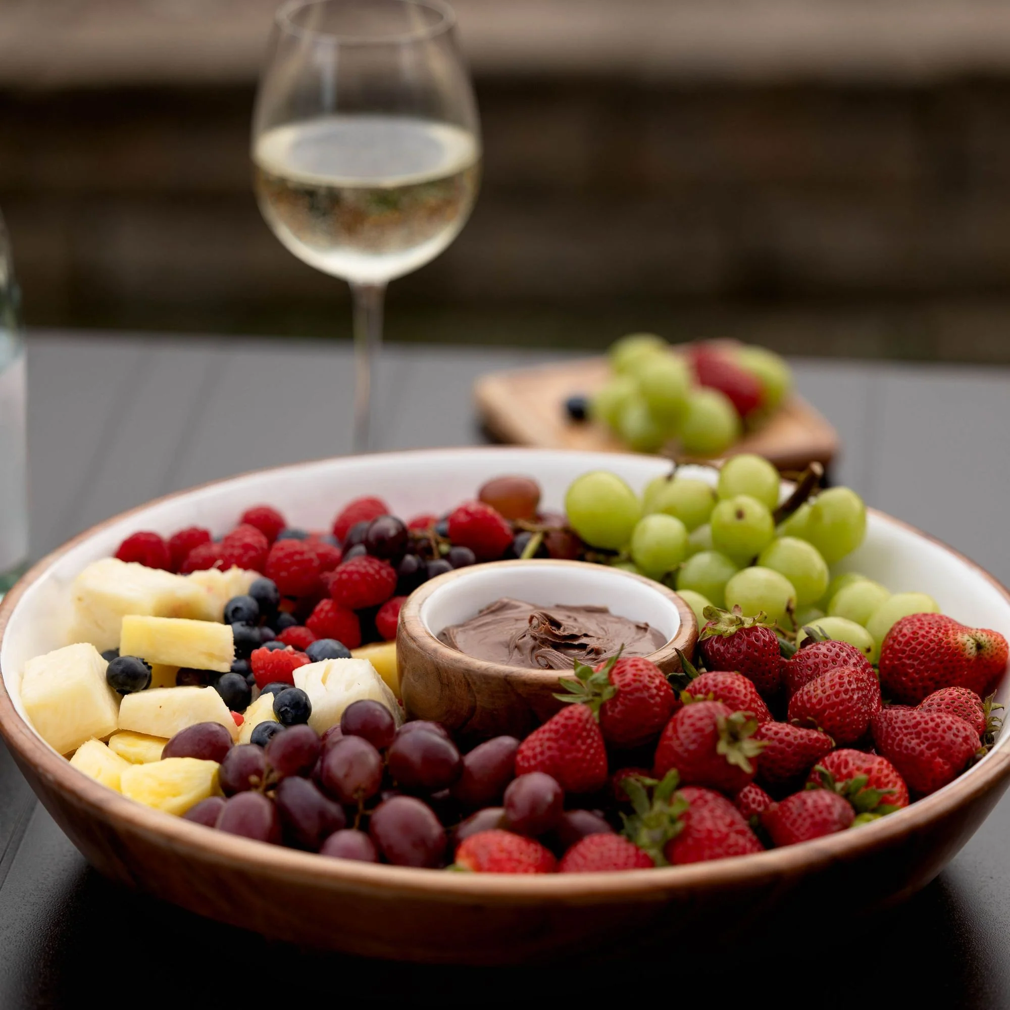 Jeanne Fitz Wood + White Collection Acacia Wood Chip and Dip Serving Bowl, 15 inches