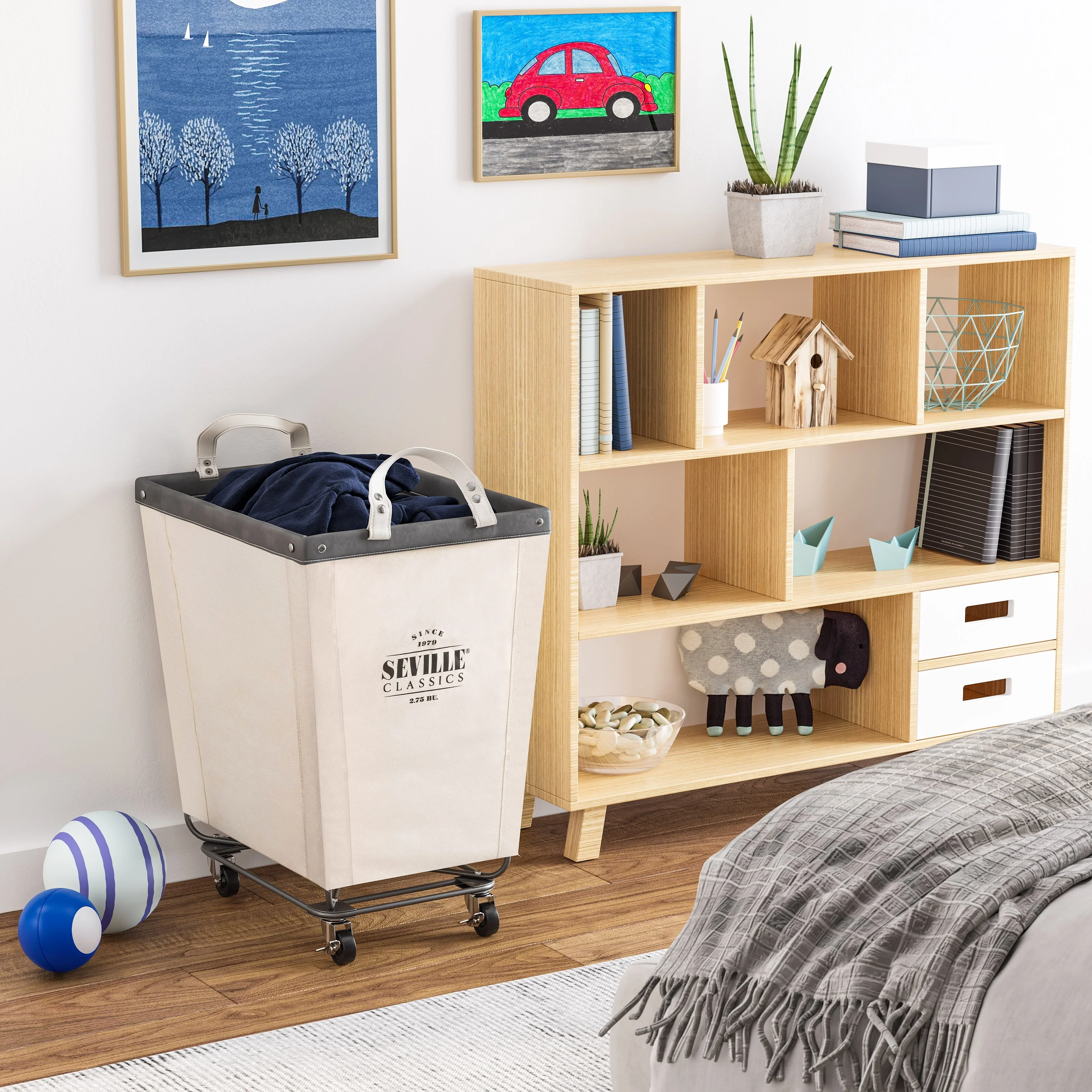 Seville Classics Commercial Grade Heavy-Duty Extra Large Canvas Laundry Basket Hamper with Wheels, 22