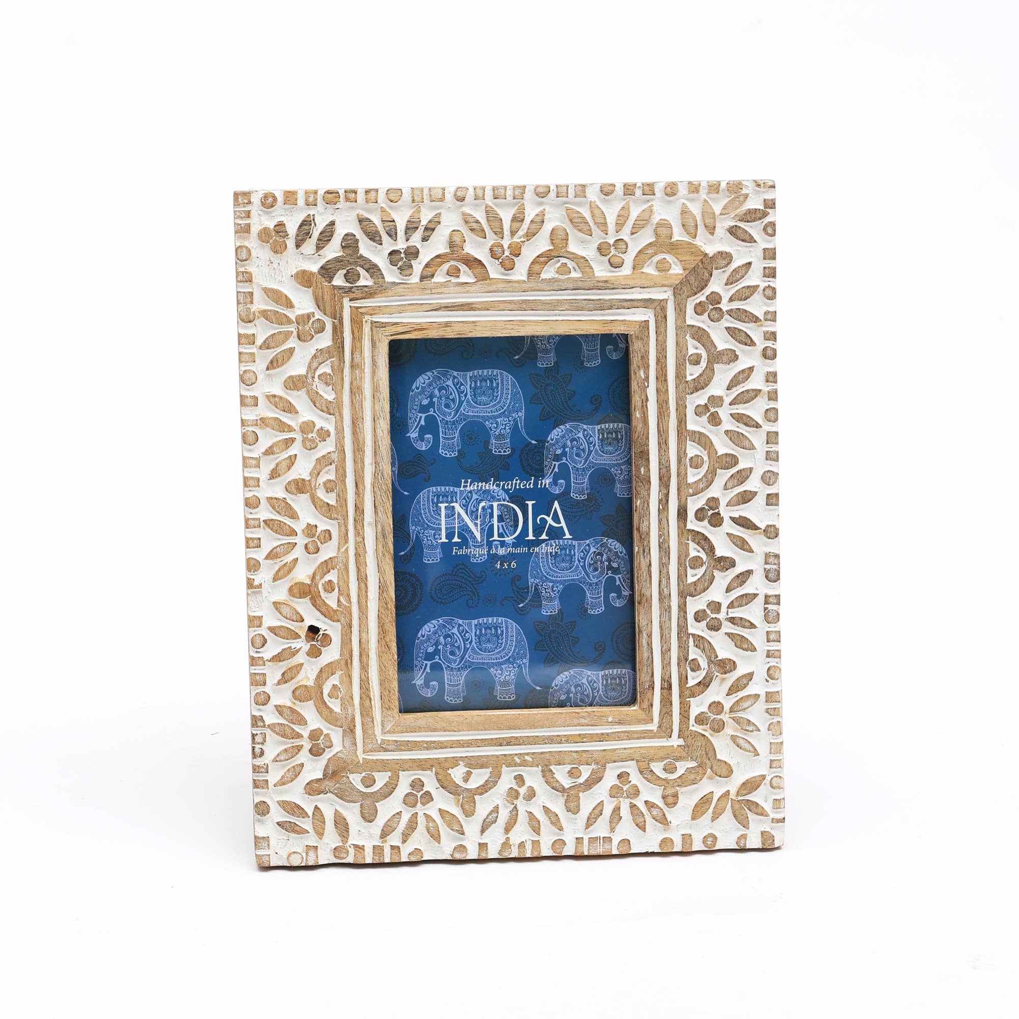 Handcrafted Floral Design Wood Photo Frame, 4x6