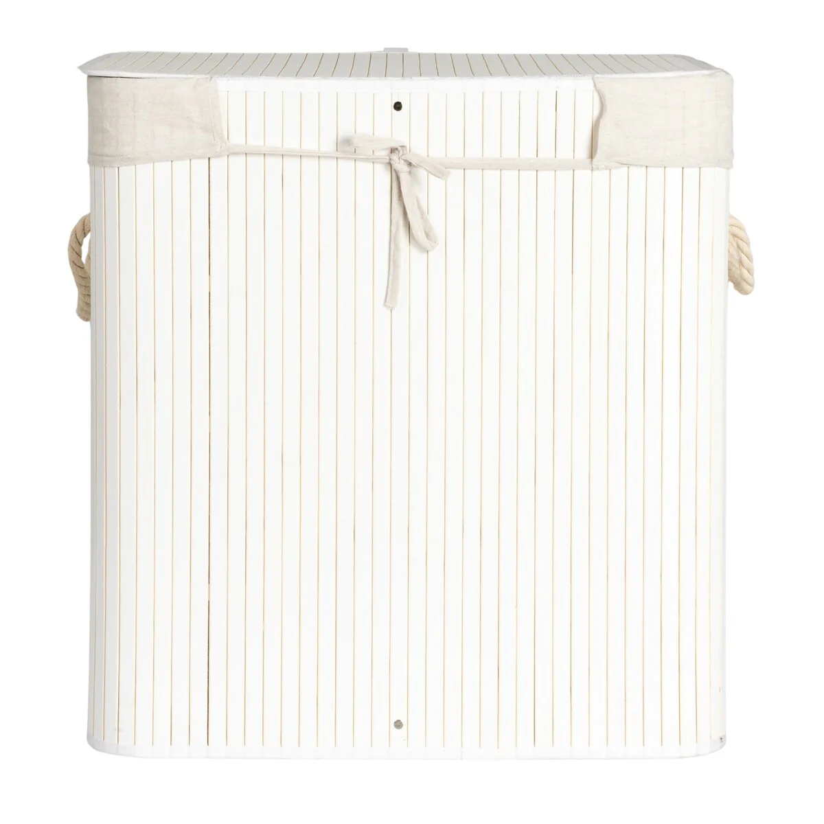 Household Essentials Bamboo Double Laundry Hamper with Rope Handles and Removable Laundry Bag
