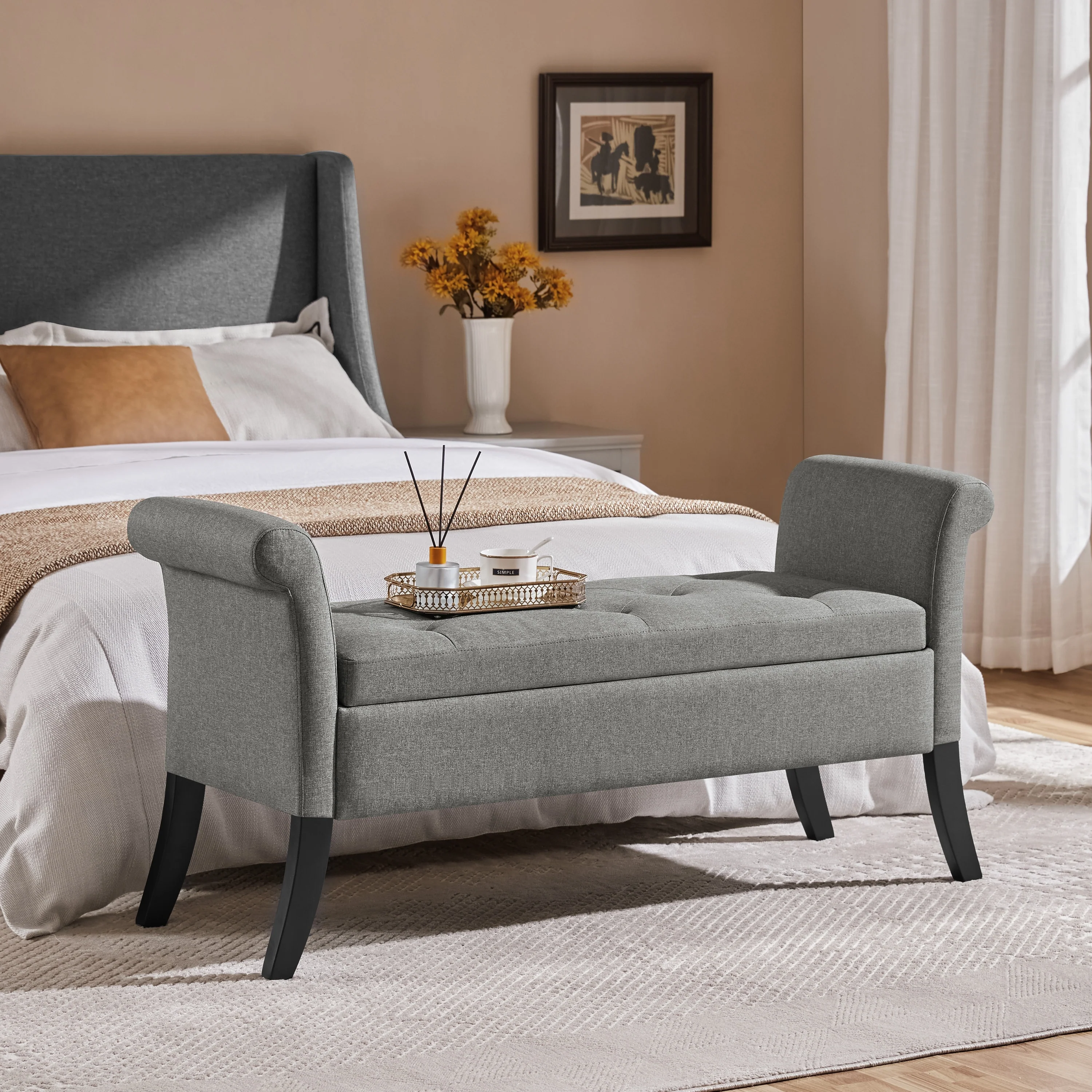 Yaheetech Modern Fabric Tufted Storage Bench with Cushioned Ottoman