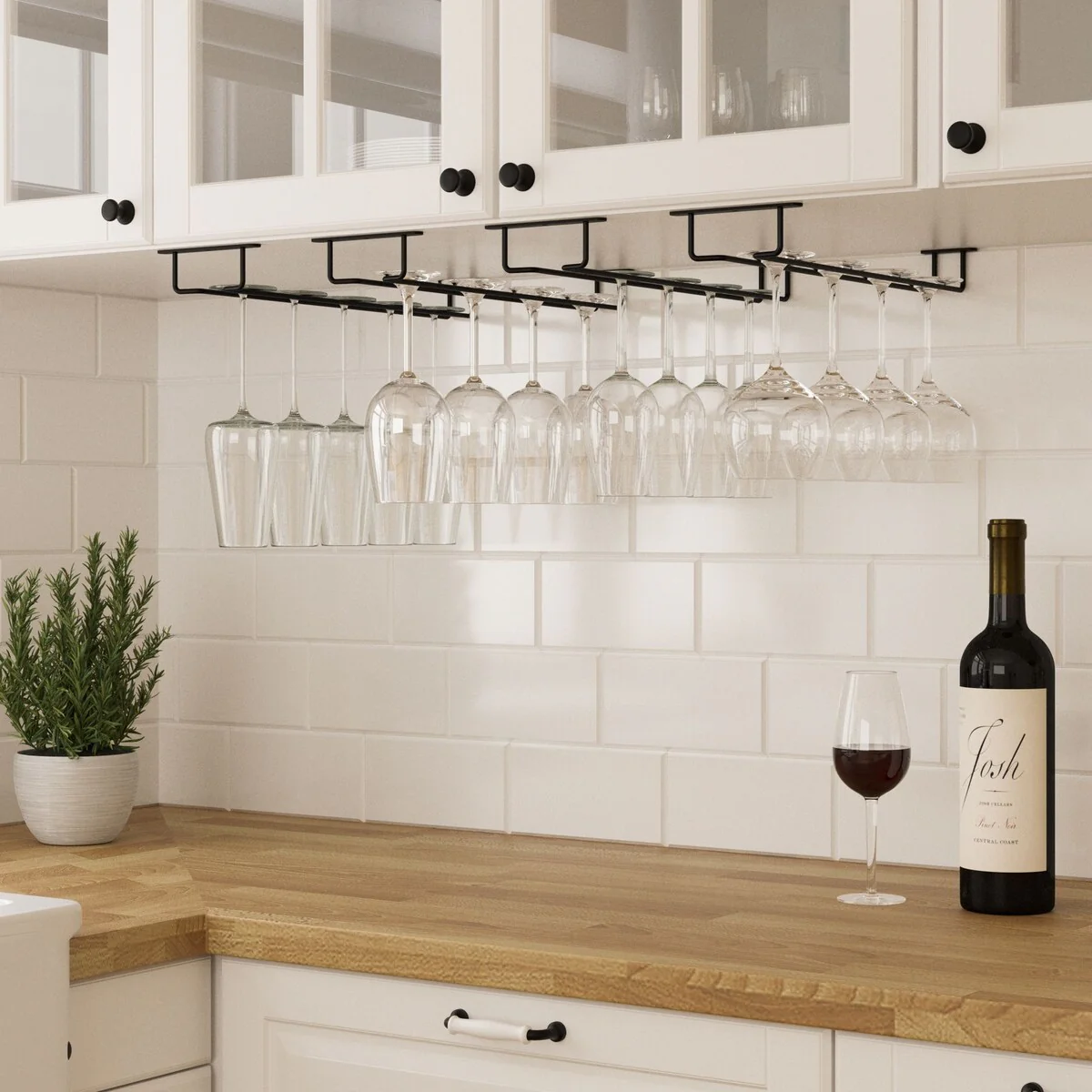 Wallniture Brix Stemware Wine Glass Rack Under Cabinet Storage Metal Glass Hanger (Set of 2)