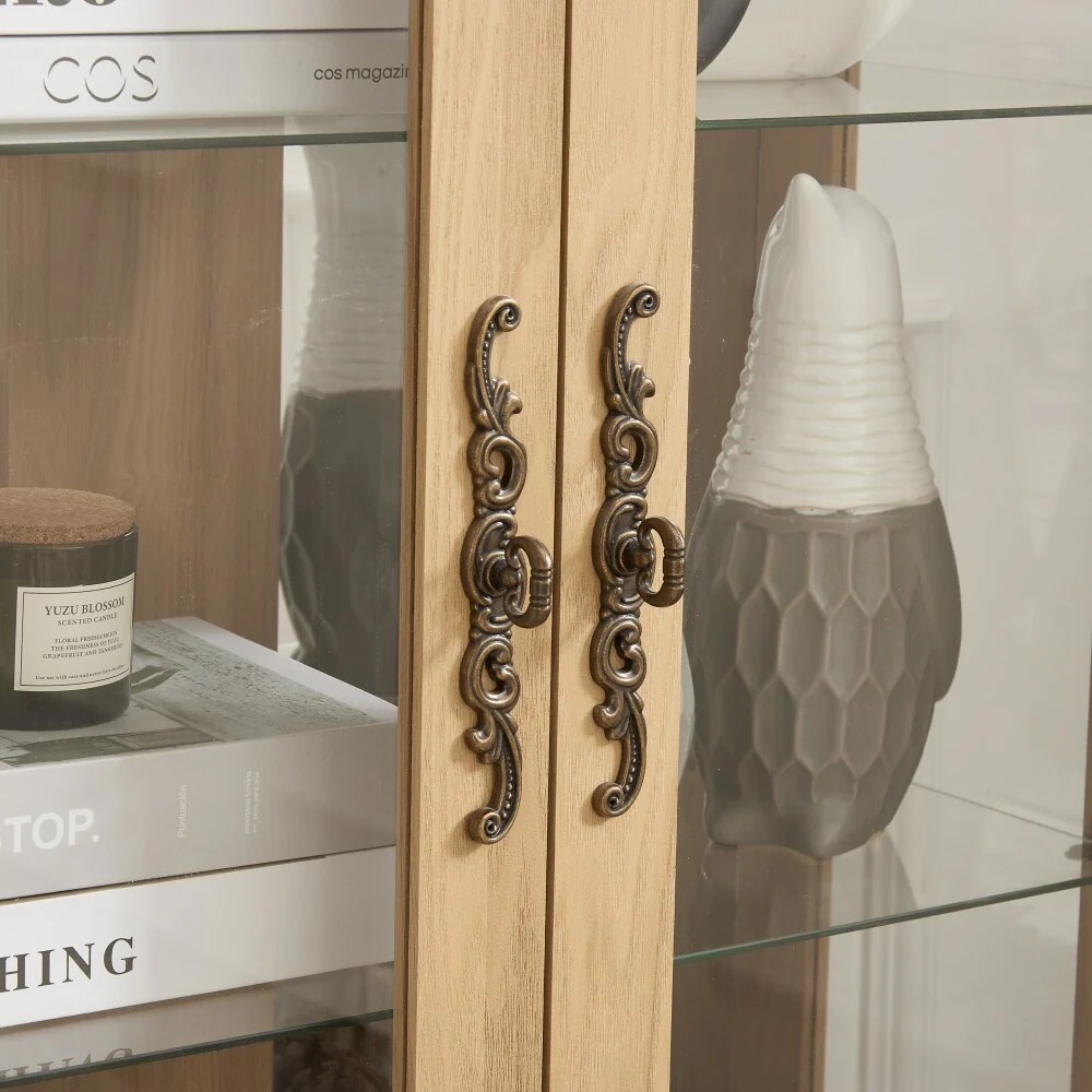 Curio Cabinet with Tempered Glass Doors and Adjustable Shelves Light Bulb Included